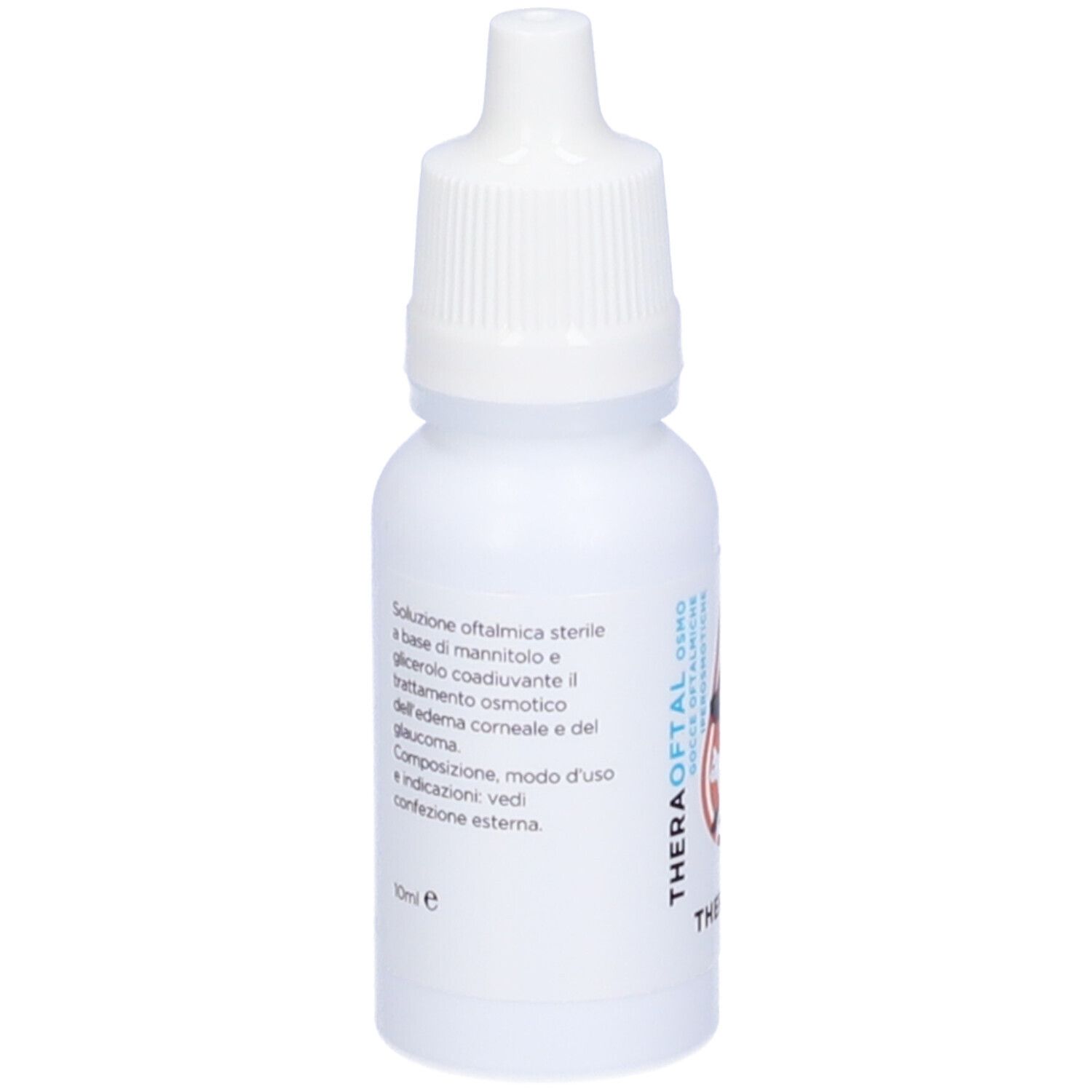 Flacone bianco con contagocce. Testo: Soluzione oftalmica, a base di mannitolo e glicerolo. 10ml.