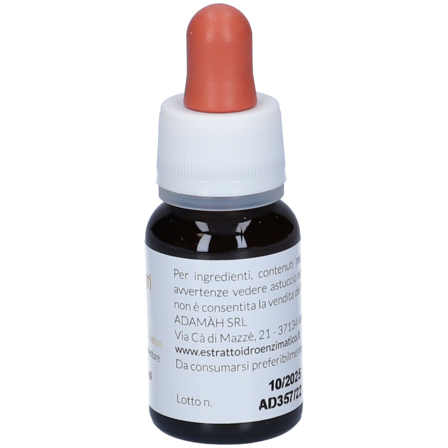 Flacone di vetro marrone con tappo bianco e contagocce rosso. Scritta: EIE Sati, 30 ml.
