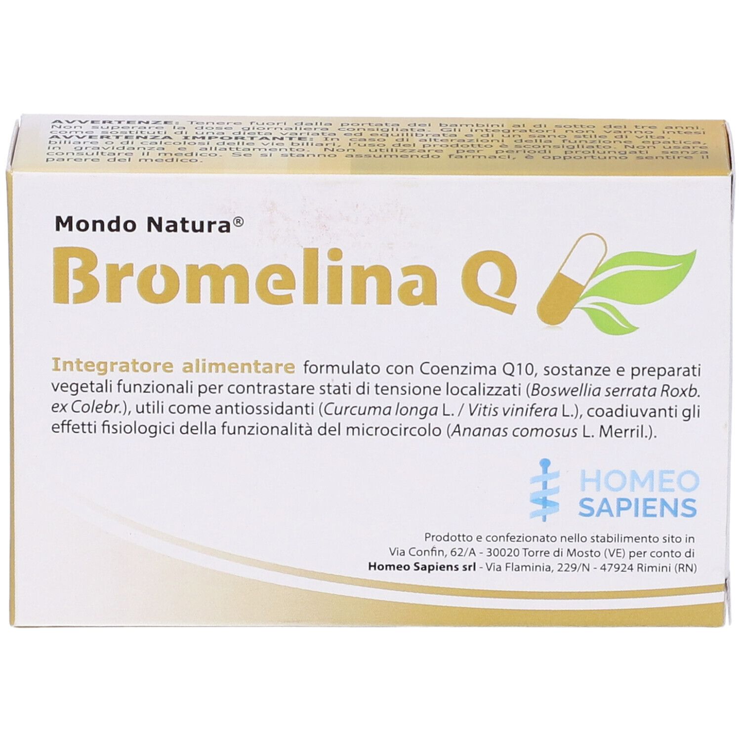 Primo piano della confezione del prodotto. Stampa con nome del prodotto e logo. Scatola giallo-bianca.