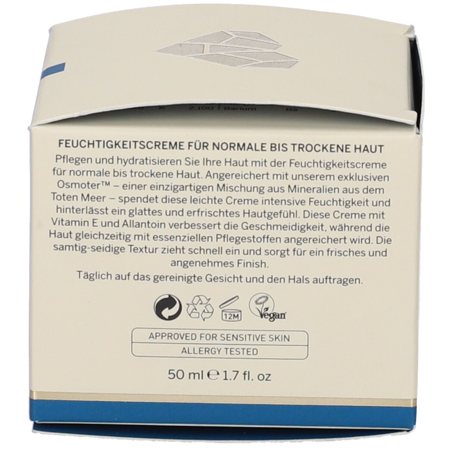 Feuchtigkeitscreme für normale bis trockene Haut, 50 ml. Enthält Osmoter™ und Mineralien aus dem Toten Meer.