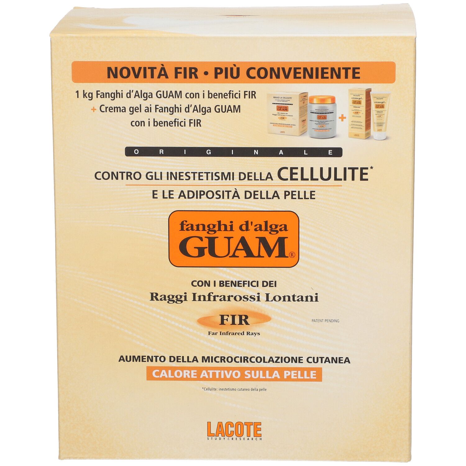 Verpackung für GUAM Algen-Schlamm mit FIR-Vorteilen, gegen Cellulite und Hautfett.