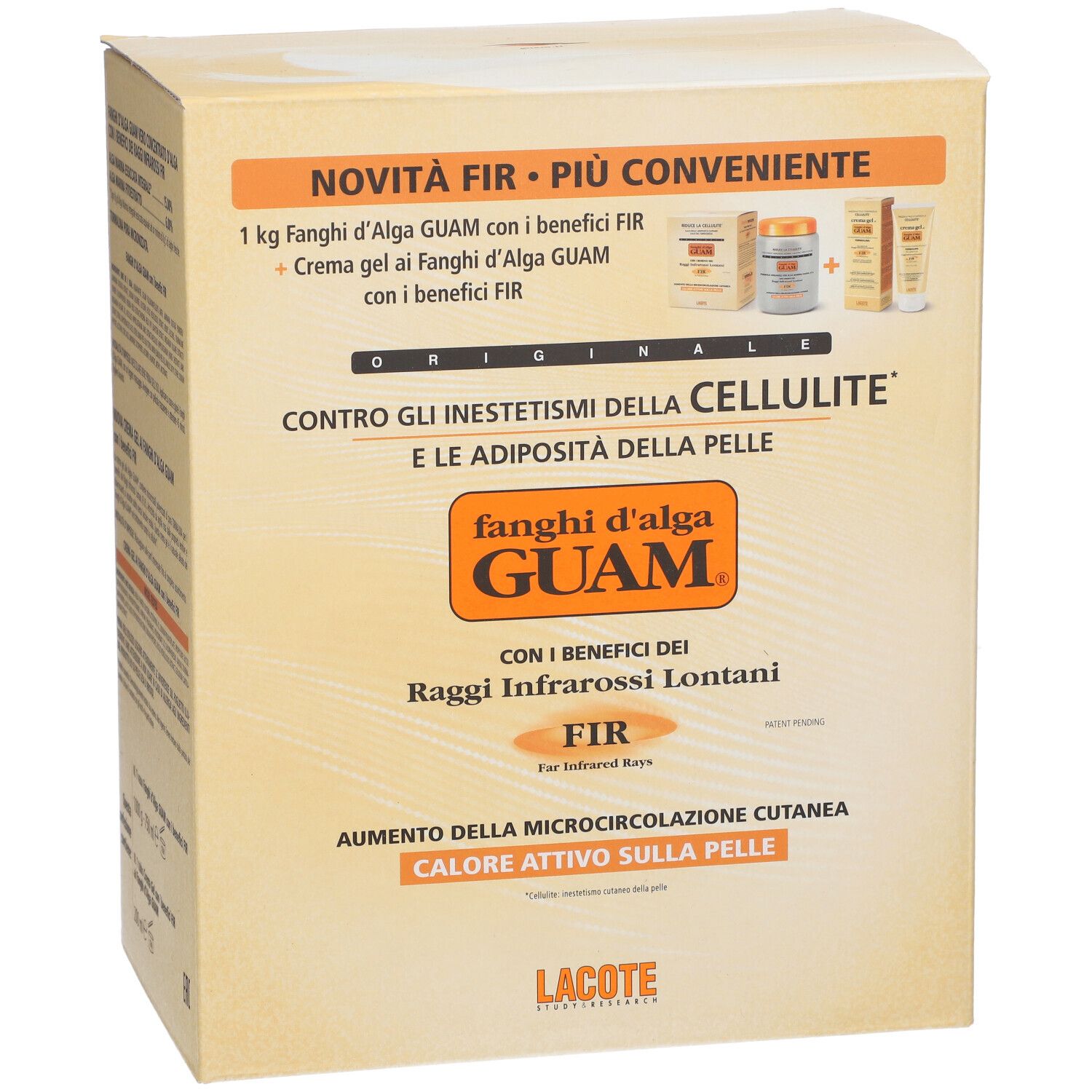 Verpackung für GUAM Algen-Schlamm mit FIR-Vorteilen, gegen Cellulite und Hautfett.