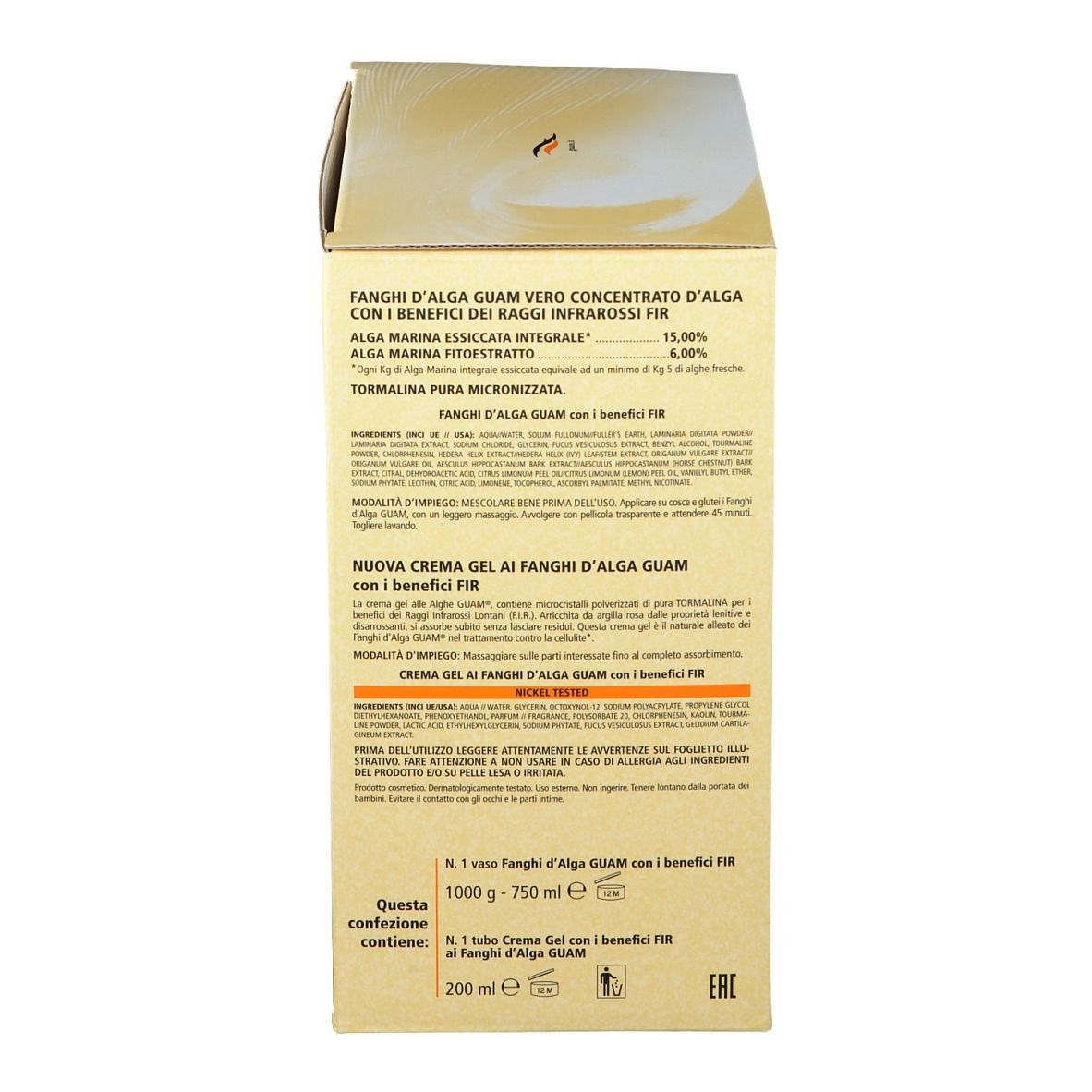 Verpackung für Algen-Schlamm-Creme mit FIR-Vorteilen, enthält 1000g Schlamm und 200ml Creme.