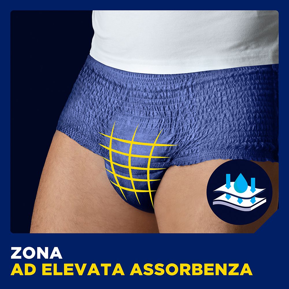 Inkontinenzeinlage für Herren, blau, mit hoher Saugfähigkeit.