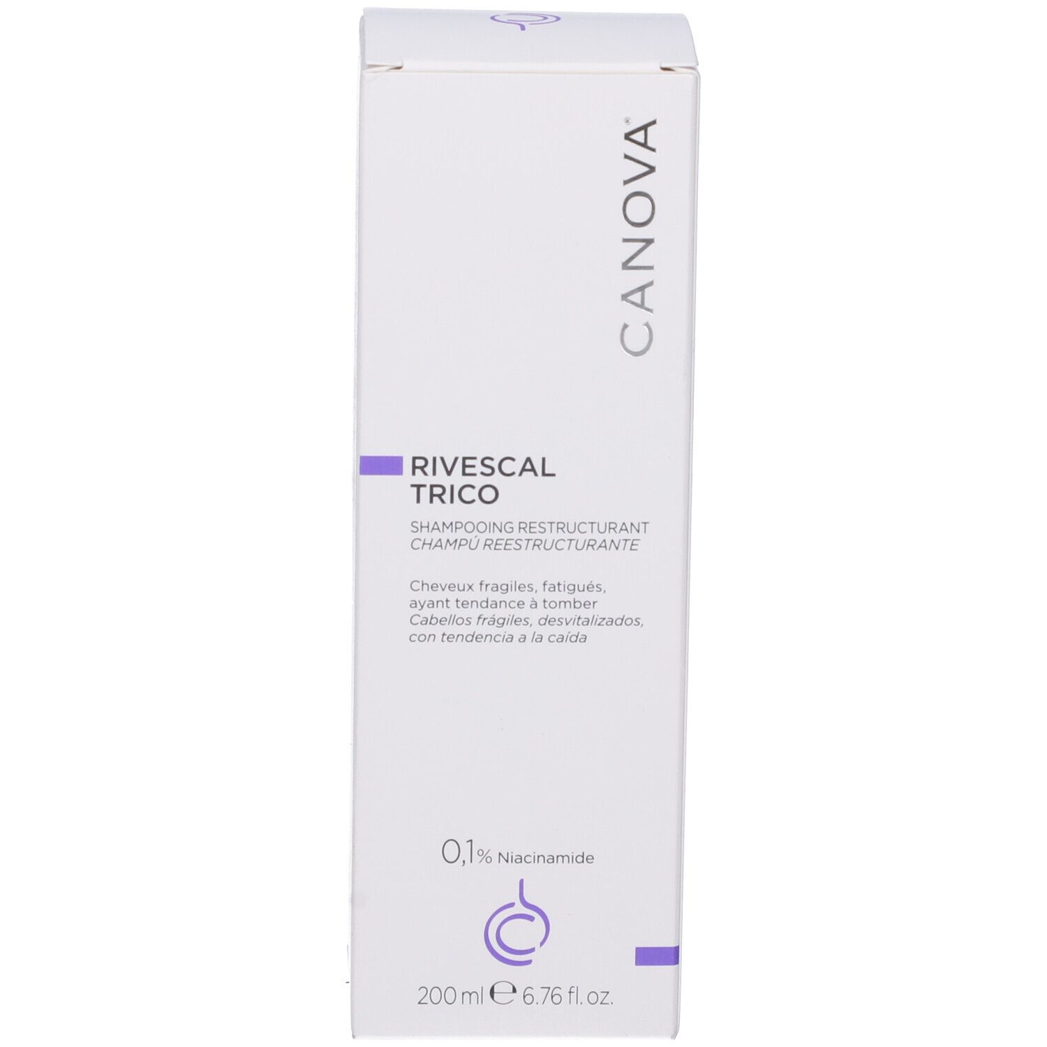 Scatola bianca con nome e logo del prodotto. Contiene 0,1% di niacinamide. 200 ml.