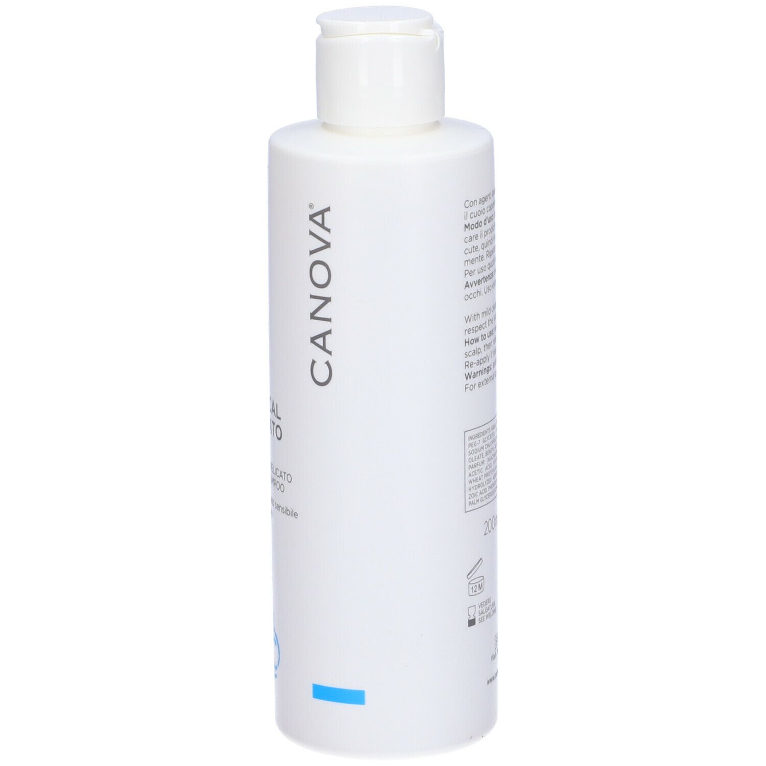 Flacone bianco CANOVA RIVESCAL DELICATO. Shampoo delicato per cute sensibile.