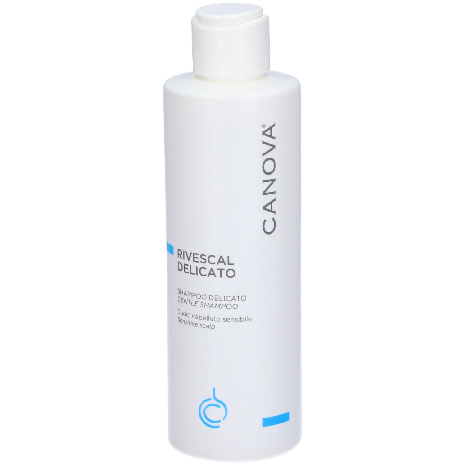 Flacone bianco CANOVA RIVESCAL DELICATO. Shampoo delicato per cute sensibile.