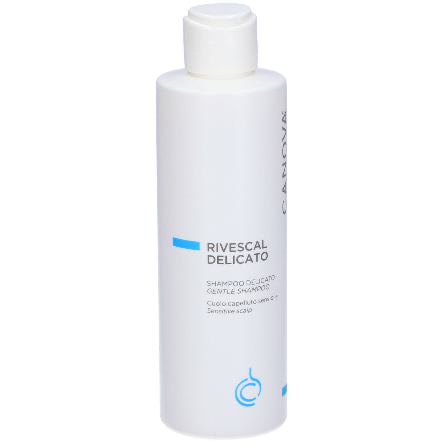 Flacone bianco CANOVA RIVESCAL DELICATO. Shampoo delicato per cute sensibile.