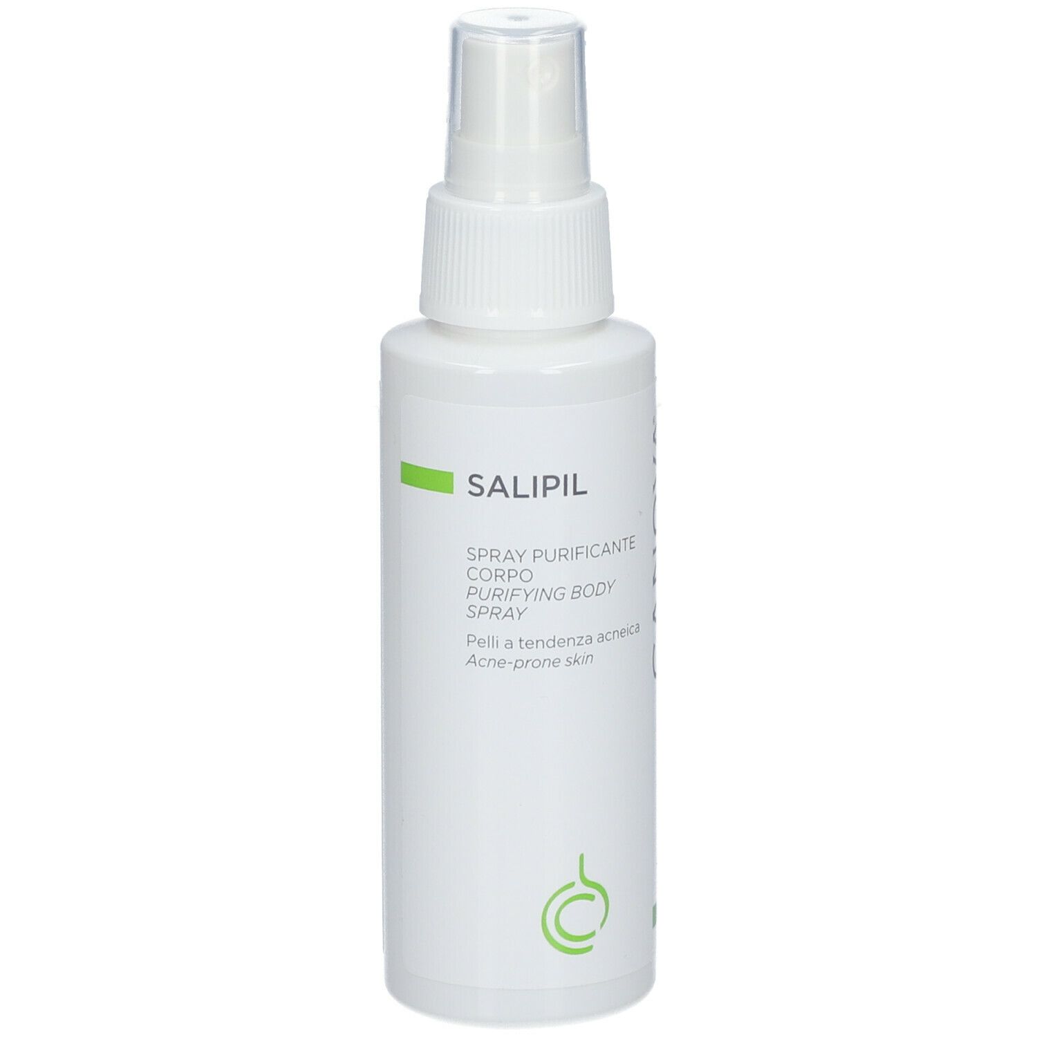 Spray CANOVA SALIPIL, primo piano. Flacone bianco con vaporizzatore. Scritta: CANOVA, SALIPIL, 100 ml.