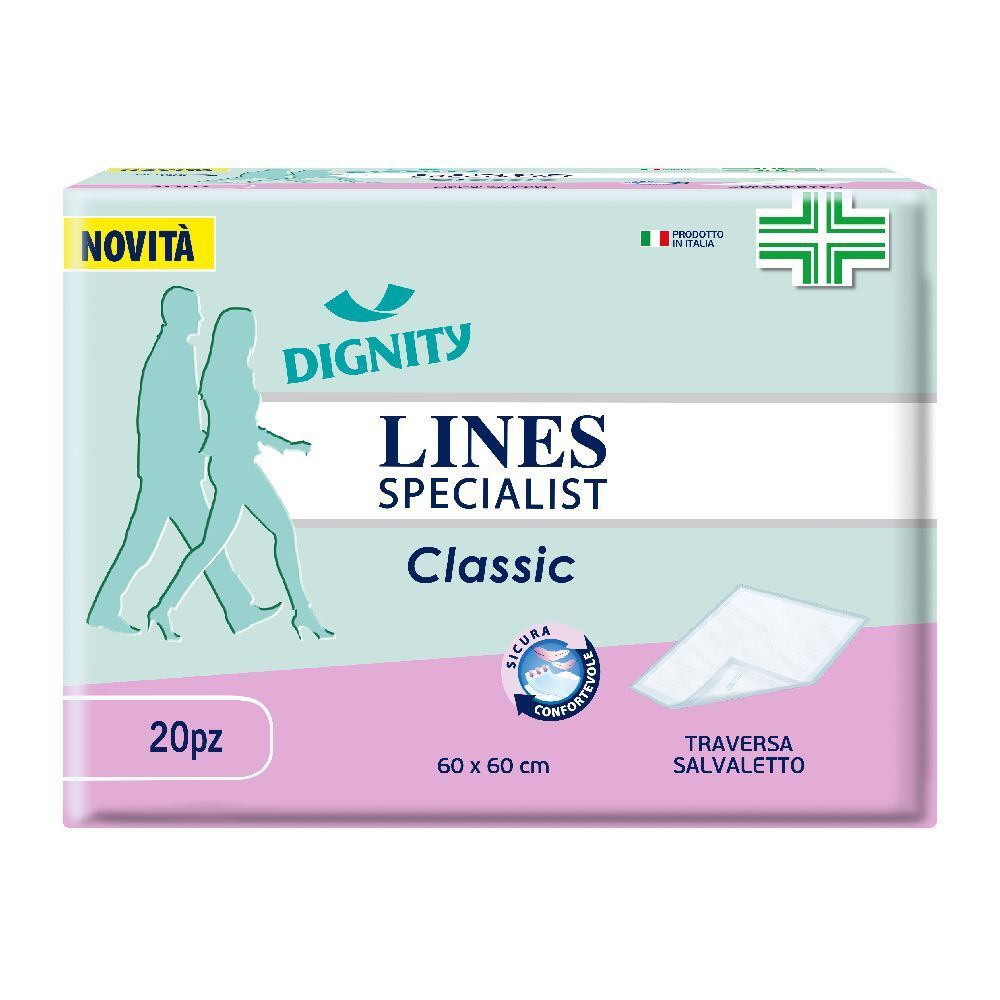 LINES Specialist Classic Traverse Salvaletto 60x60 cm. Confezione da 20 pezzi. Logo e informazioni sul prodotto.