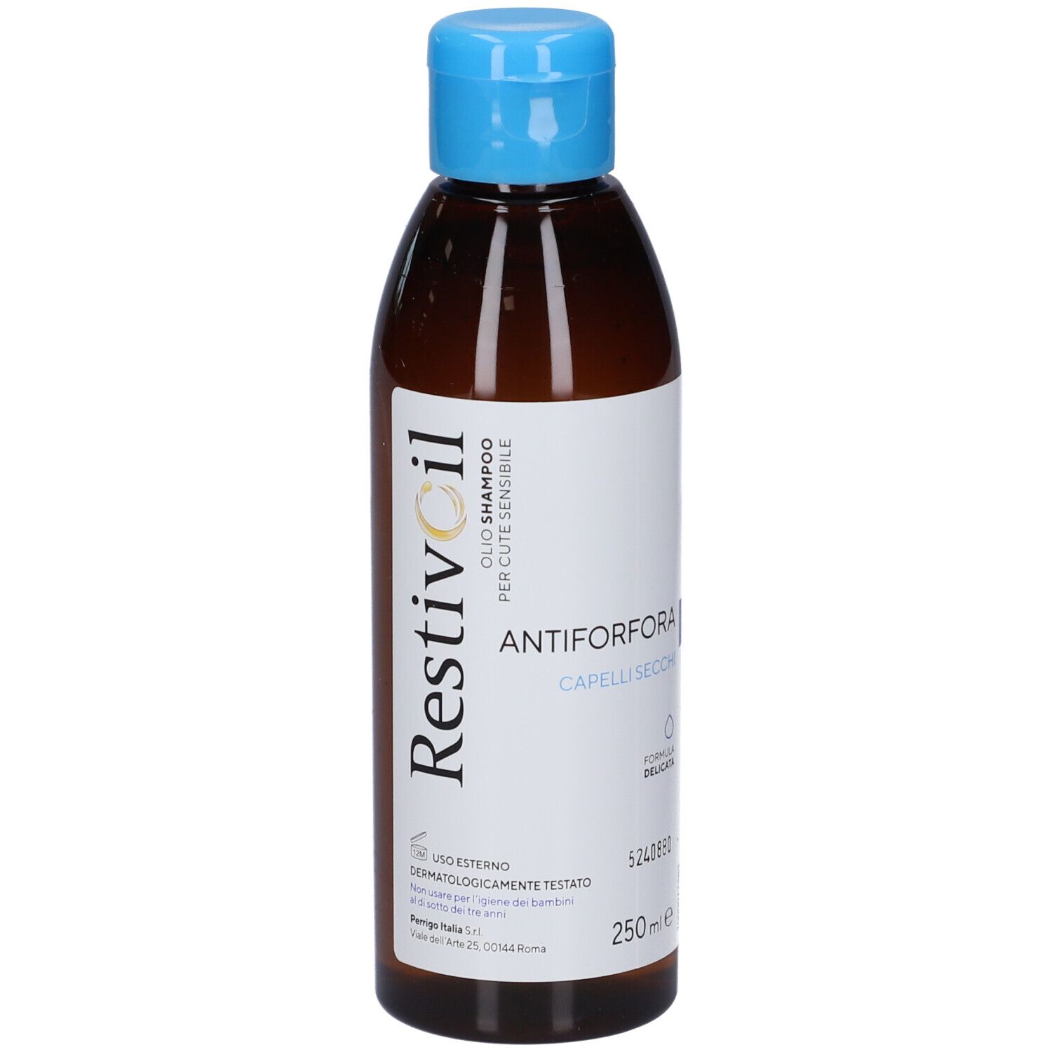 RestivOil Flasche mit blauem Klappdeckel, 250ml, für empfindliche Kopfhaut.