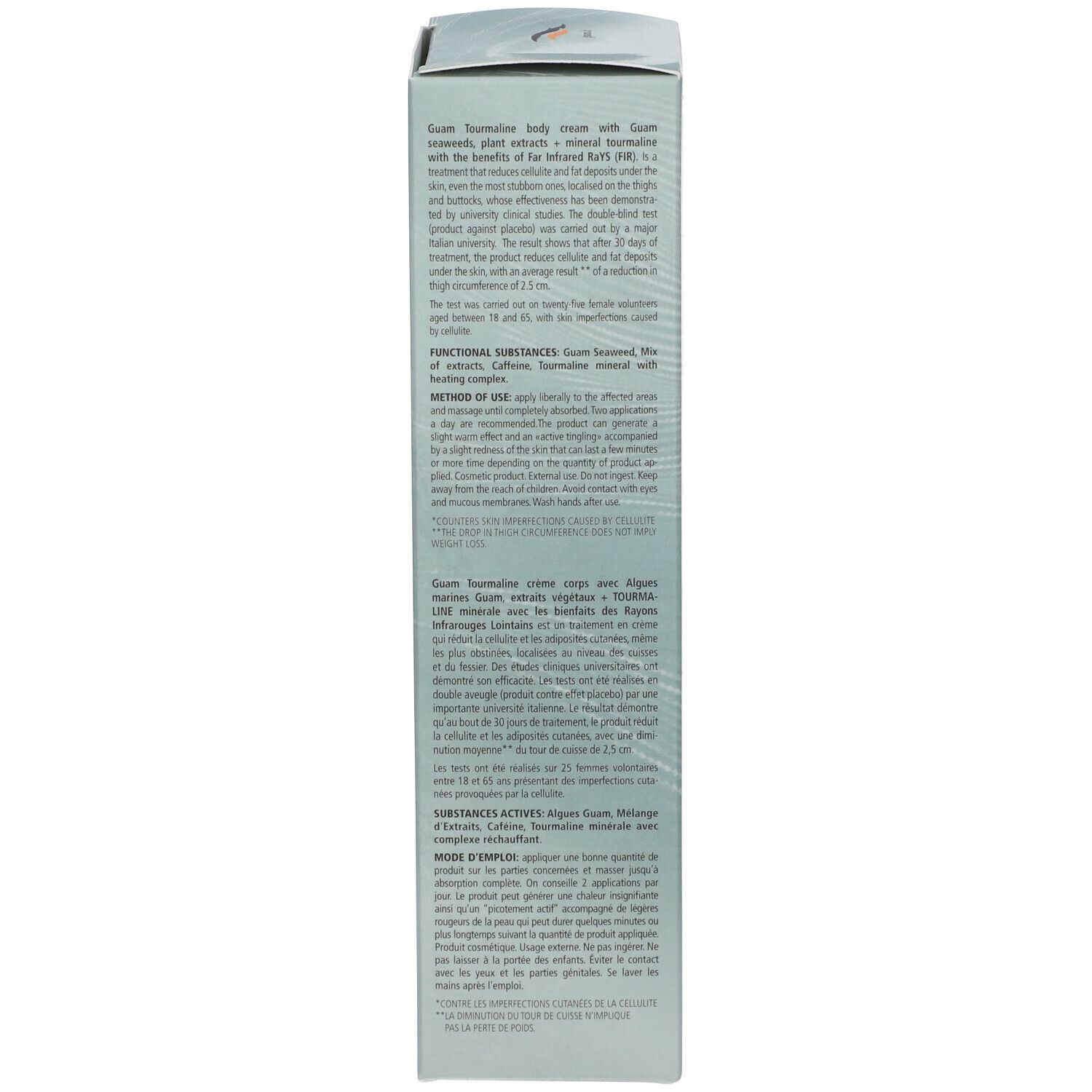 Emballage. Texte: Guam Tourmaline crème pour le corps, ingrédients, mode d'emploi, 200 ml.