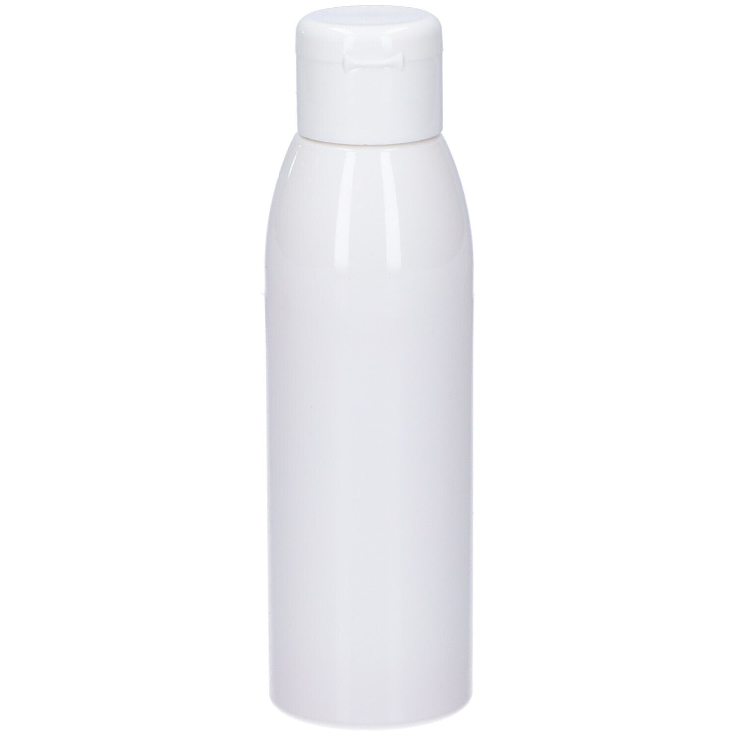 Weiße, zylindrische Flasche mit Klappverschluss. Keine Beschriftung sichtbar.