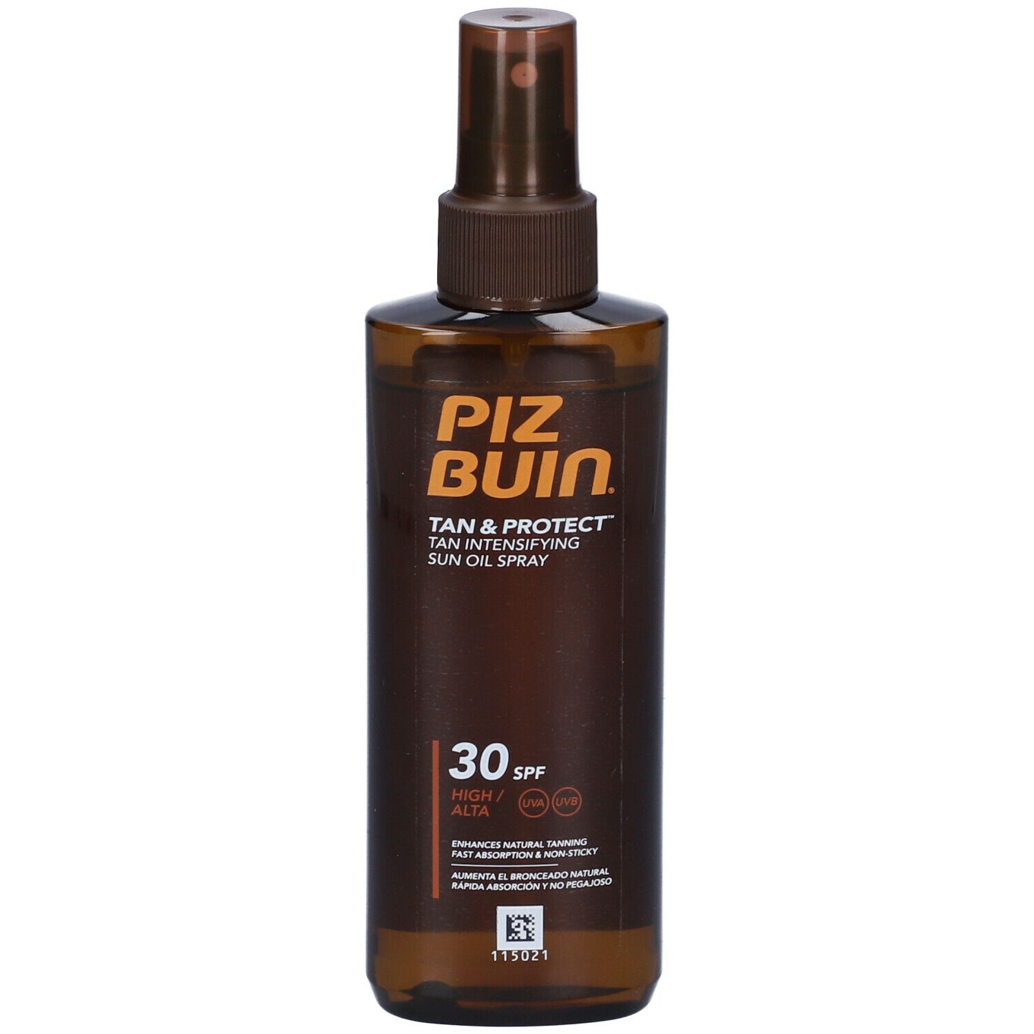 Flacone spray marrone "Piz Buin Tan & Protect Sun Oil Spray SPF 30".