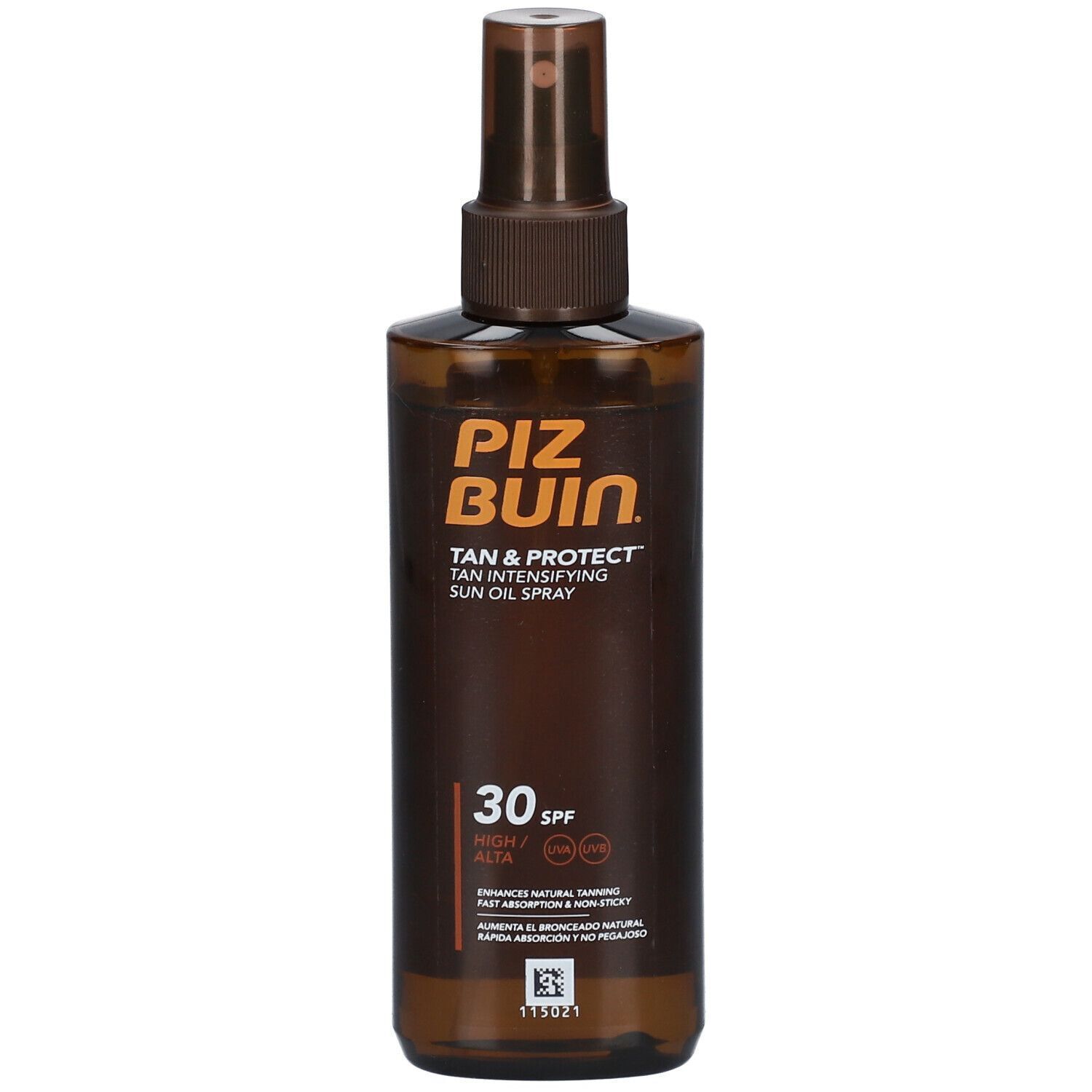 Flacone spray marrone "Piz Buin Tan & Protect Sun Oil Spray SPF 30".