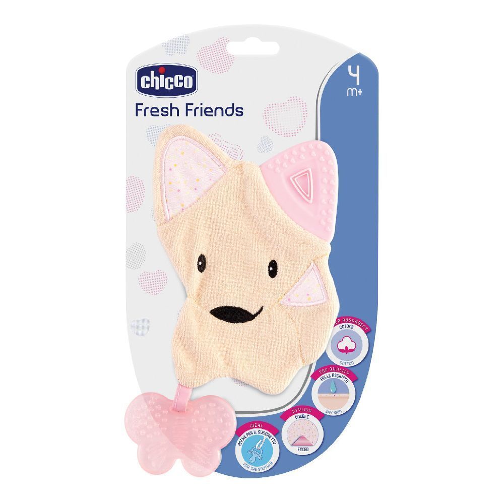 Chicco Fresh Friends, rosa, in confezione. Forma animale con orecchie e farfalla. Età: 4+ mesi.