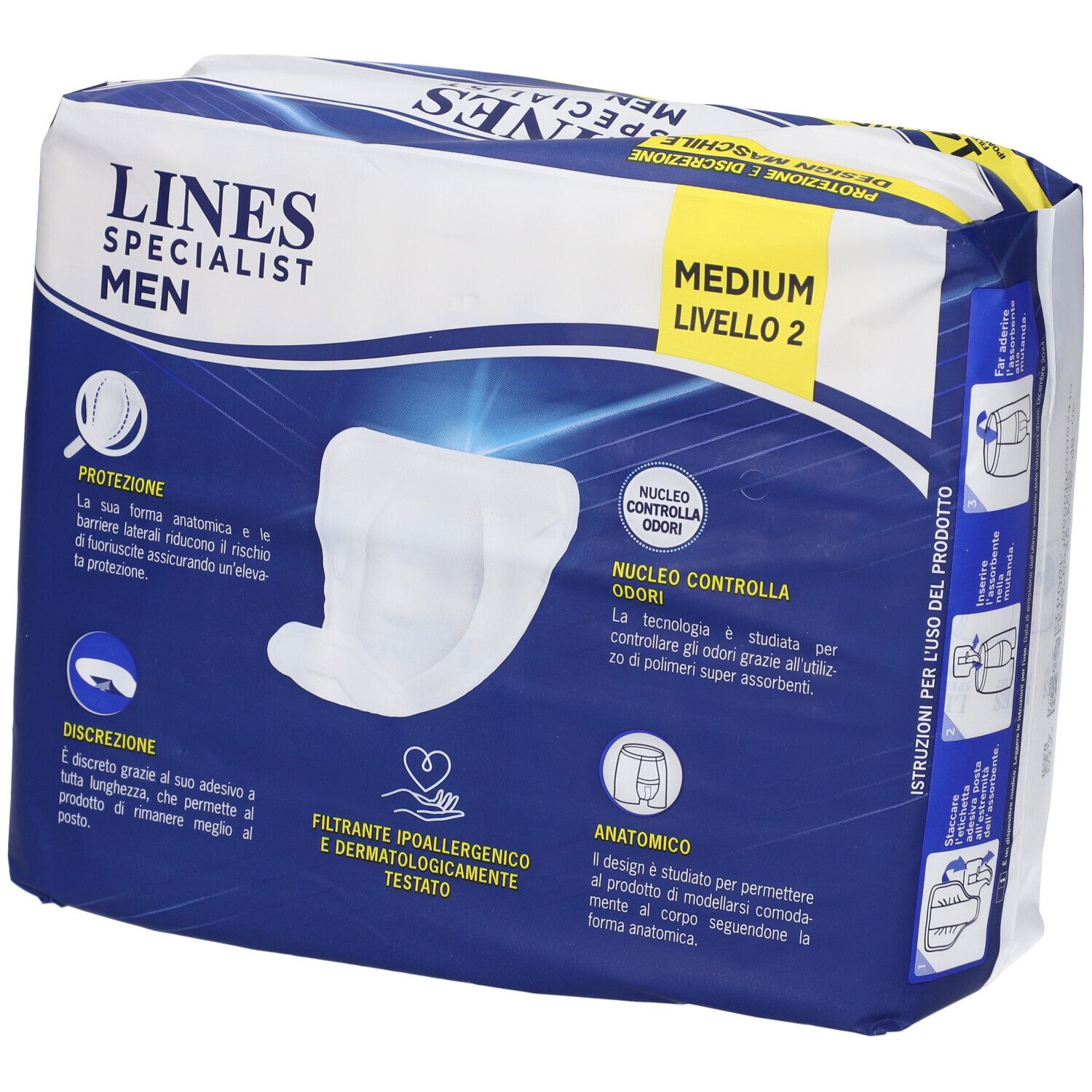 Verpackung von Lines Specialist Men Level 2. Blaue Verpackung mit Produktlogo und Produktabbildung. Enthält 10+4 Stück.
