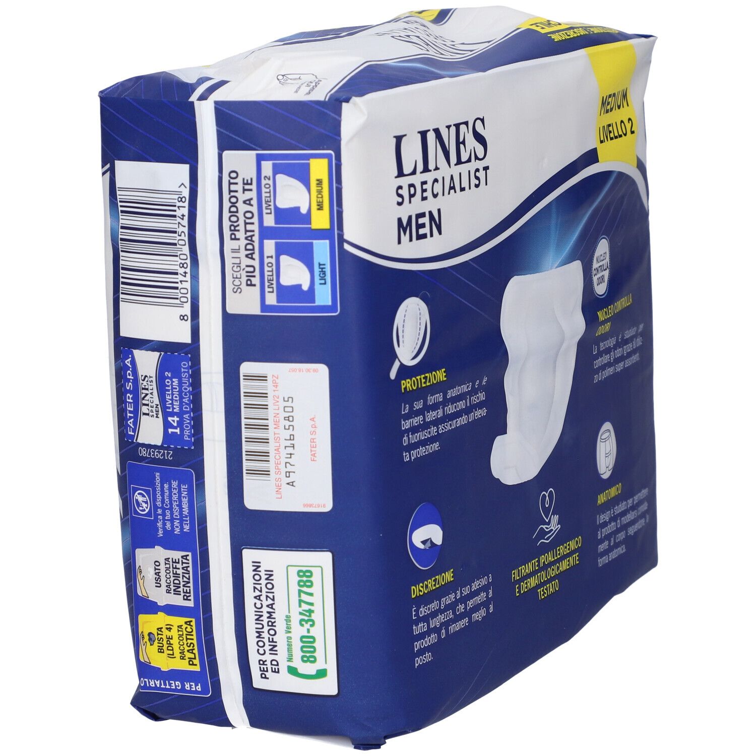 Verpackung von Lines Specialist Men Level 2. Blaue Verpackung mit Produktlogo und Informationen. Enthält 14 Stück.