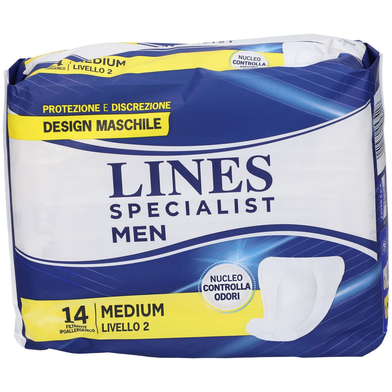 Verpackung von Lines Specialist Men Level 2. Blaue Verpackung mit Produktlogo und Produktabbildung. Enthält 14 Stück.