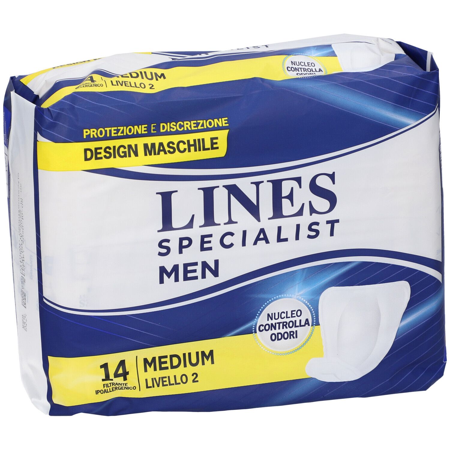 Verpackung von Lines Specialist Men Level 2. Blaue Verpackung mit Produktlogo und Produktabbildung. Enthält 14 Stück.