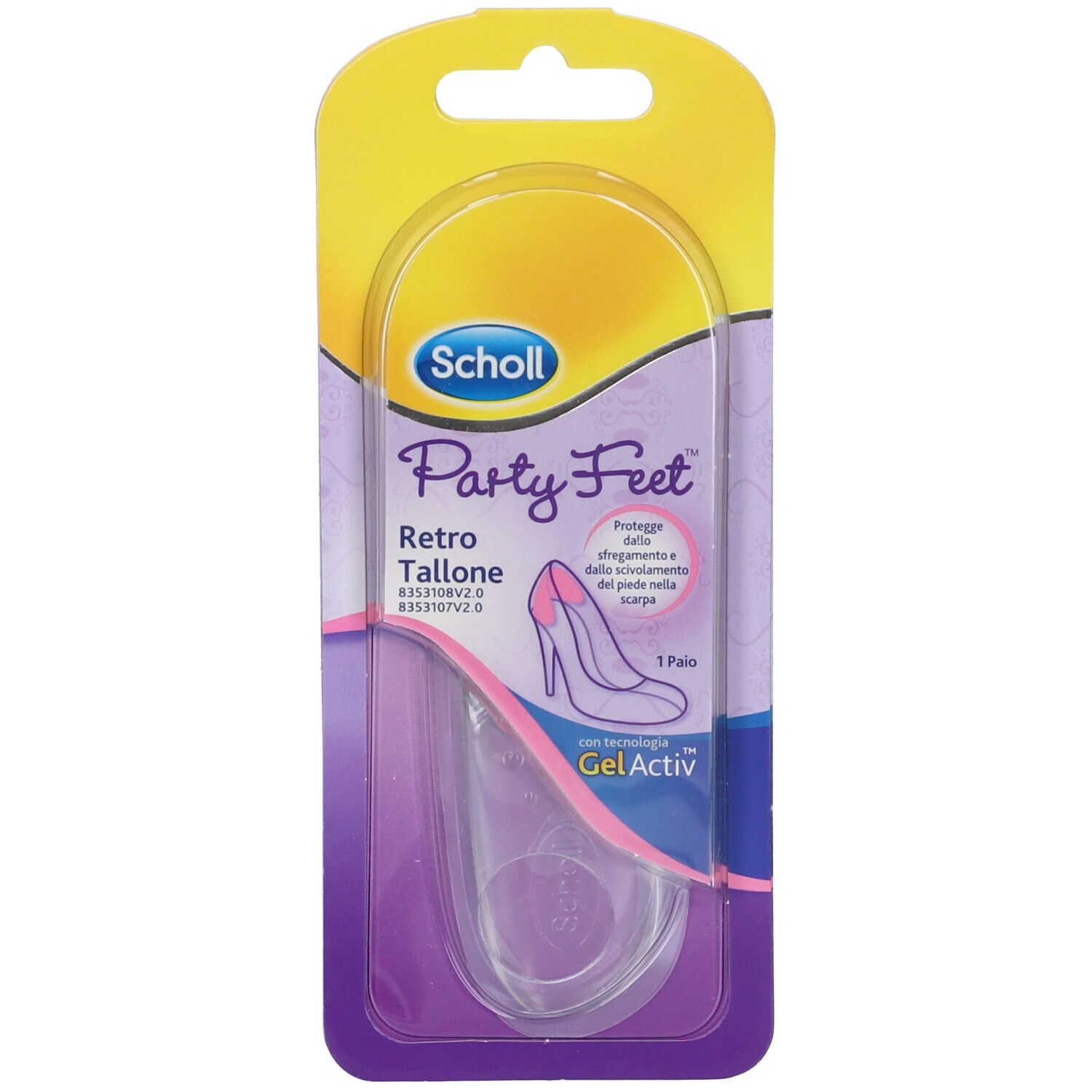 Scholl Party Feet Retro Tallone Fersenkissen aus transparentem Gel.