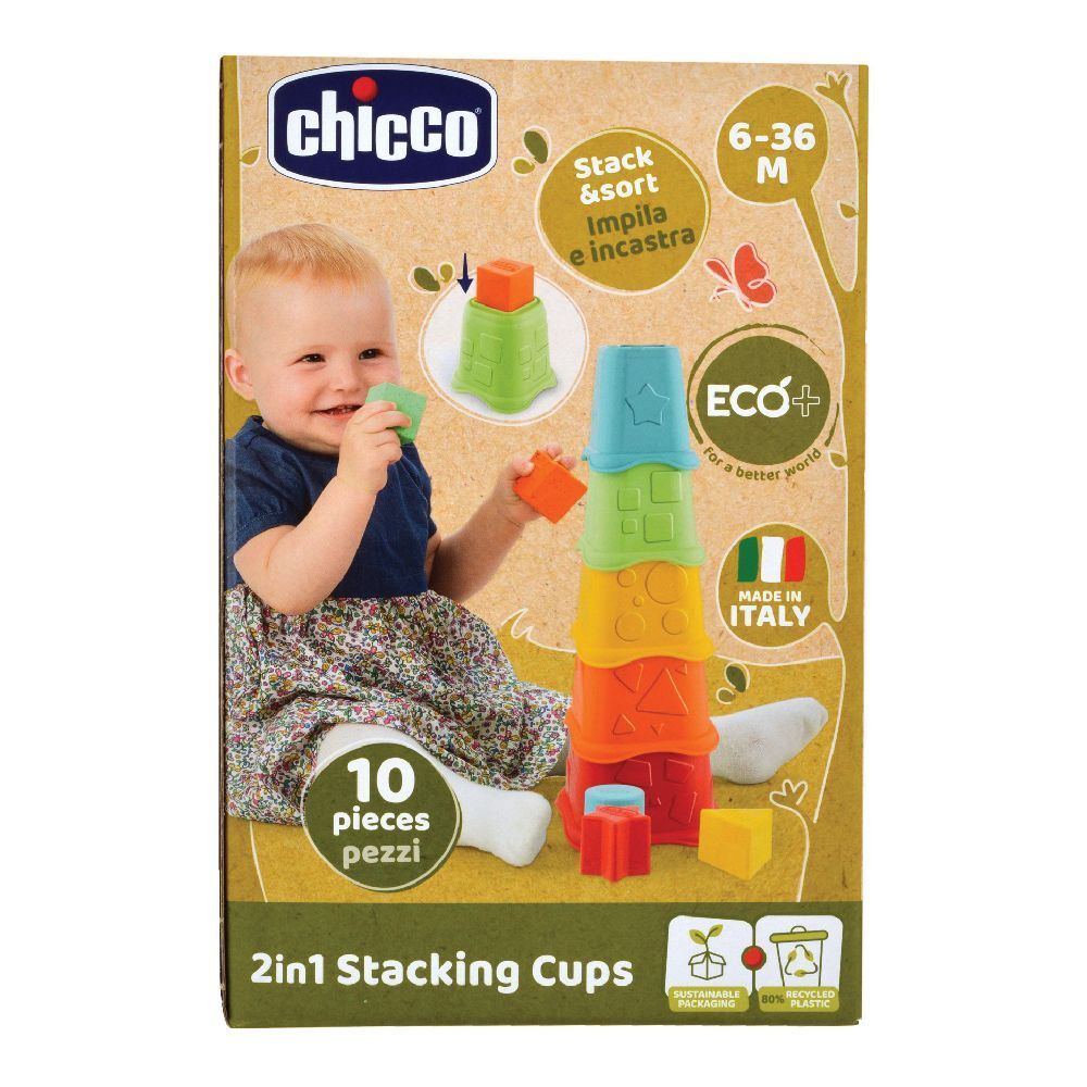 Confezione di tazze impilabili. Adatto a bambini da 6 a 36 mesi. Il set contiene 10 pezzi.
