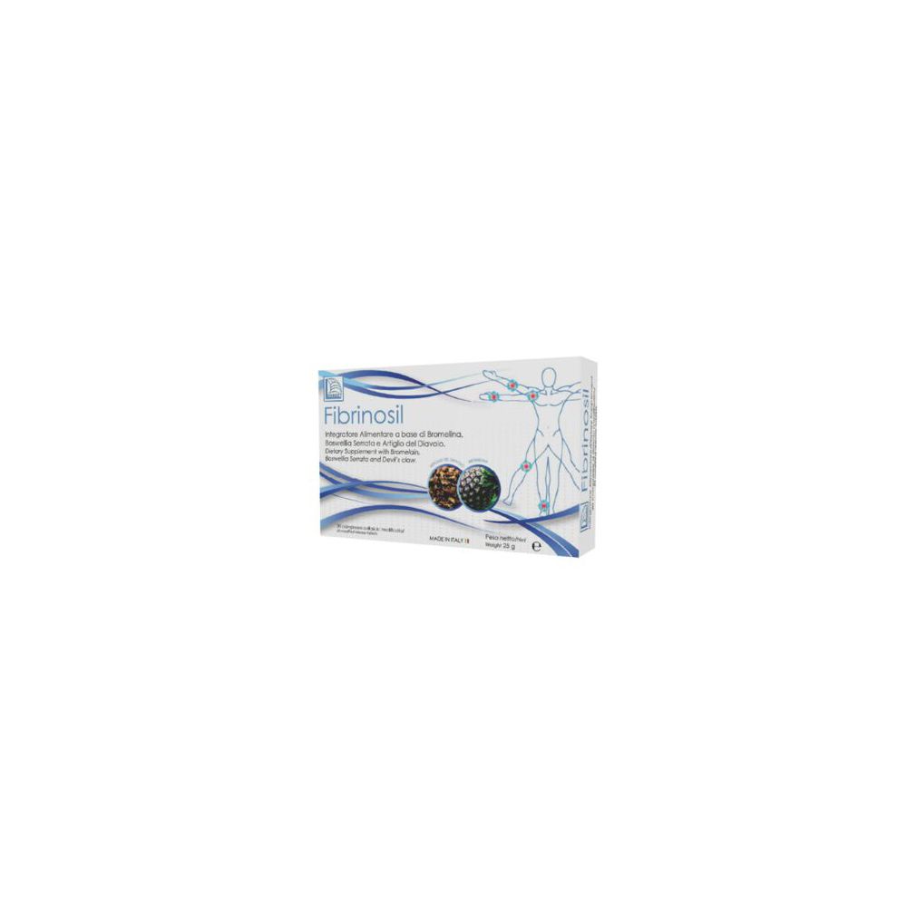 Scatola Fibrinosil. Confezione del prodotto con grafica blu e bianca e nome del prodotto.