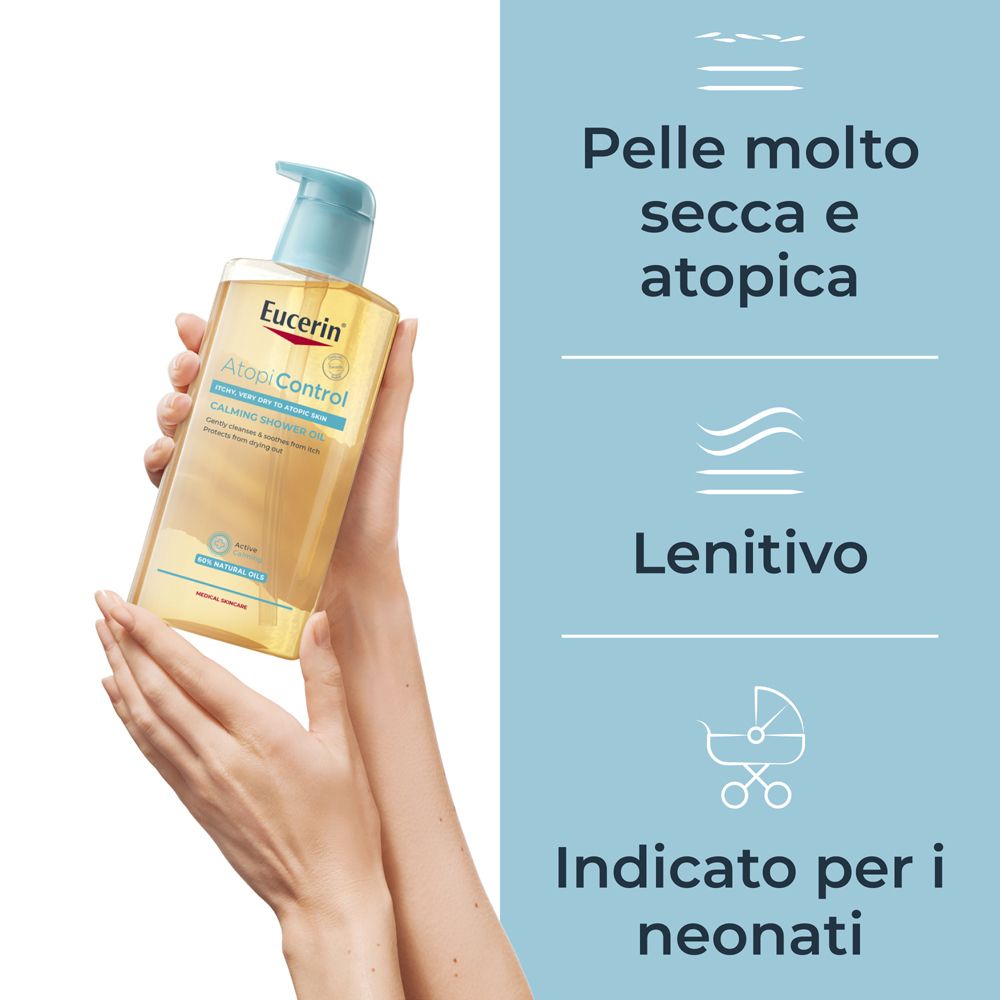 Prodotto in mano. Testo: Per pelli molto secche e atopiche, lenitivo, indicato per i neonati.