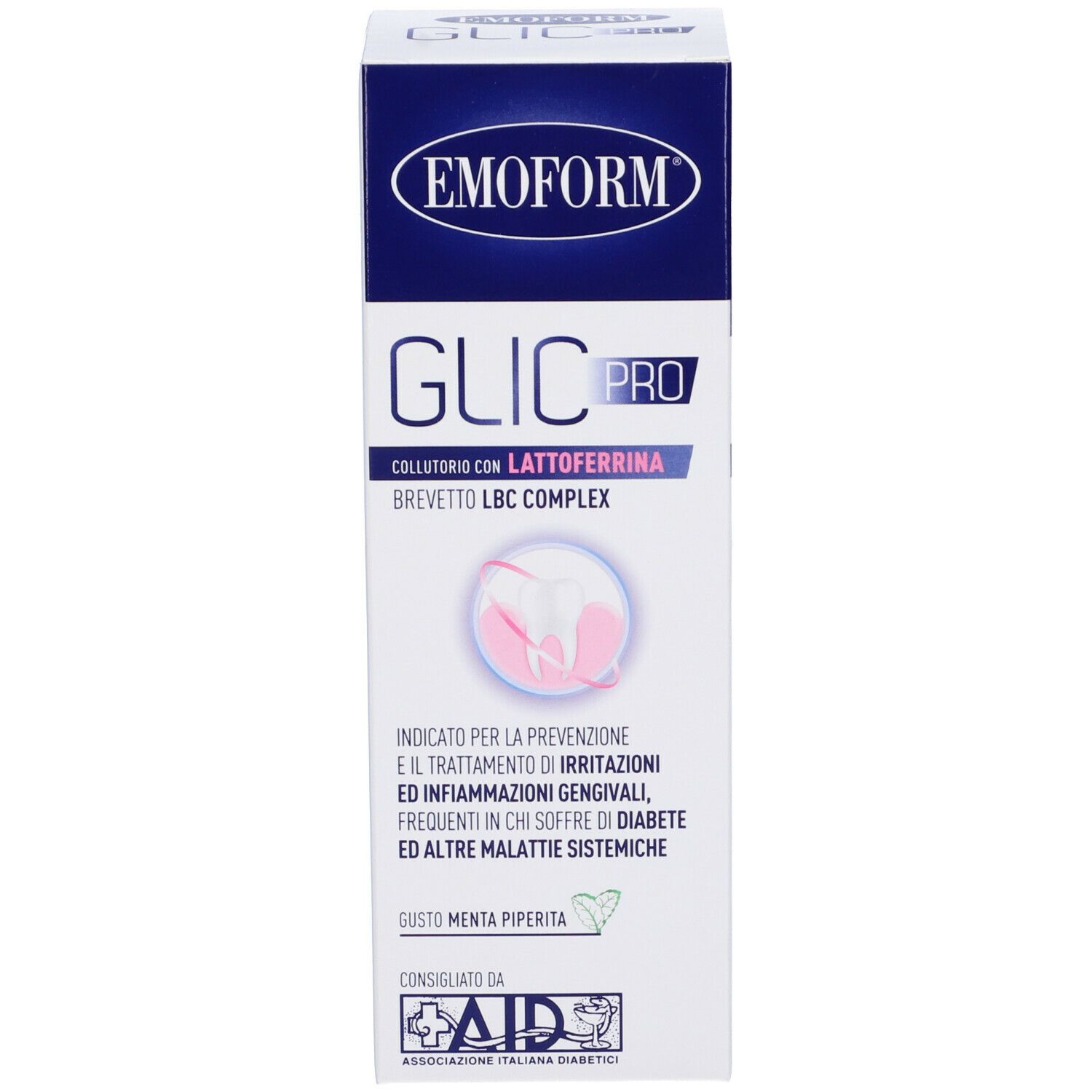 Confezione del prodotto. Scritta Emoform Glic Pro. Logo AID.