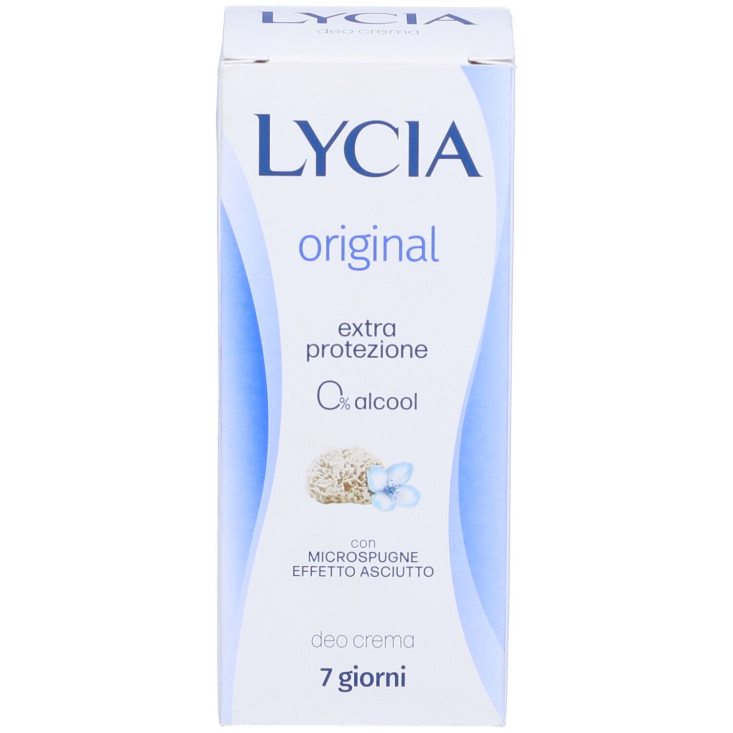 Lycia Original Deo Crema Karton mit "extra protezione" und "0% alcool" Aufschrift.