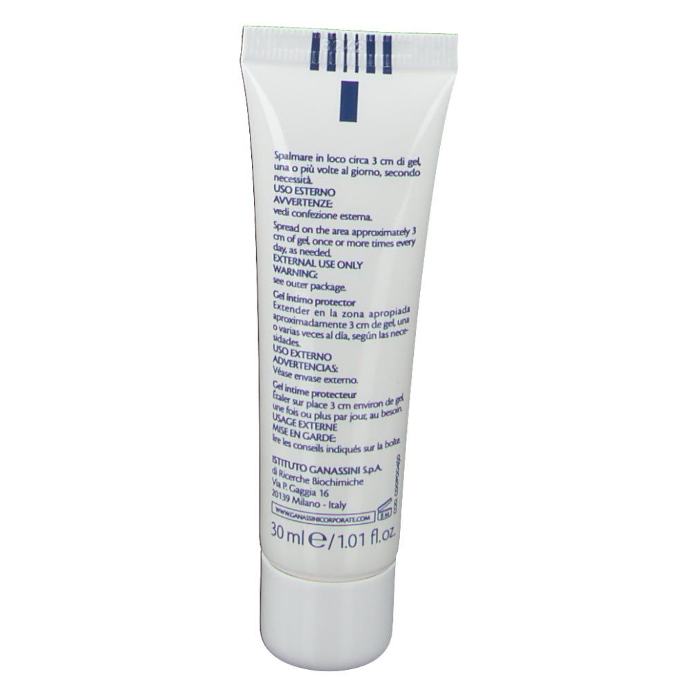 Retro di un tubo bianco. Testo in più lingue. Volume: 30 ml/1.01 fl oz.