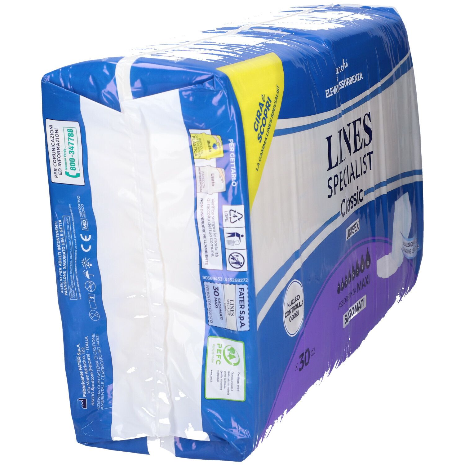 Confezione LINES SPECIALIST Classic Unisex. Confezione blu con immagine del prodotto e testo. 30 pezzi.