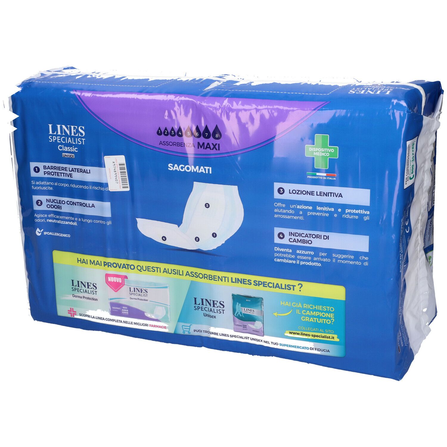 Confezione LINES SPECIALIST Classic Unisex. Confezione blu con immagine del prodotto e testo. 30 pezzi.