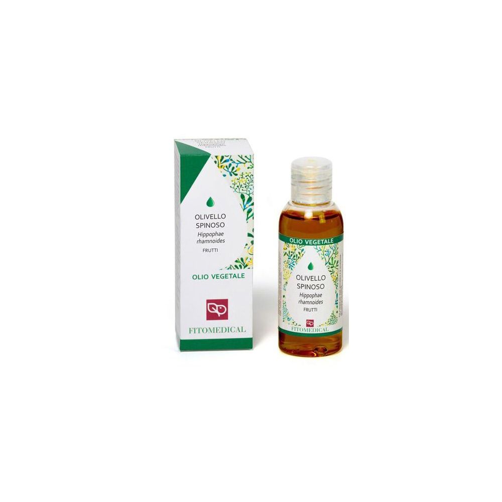 Flacone di Olio Vegetale e scatola con informazioni. Logo Fitomedical visibile.