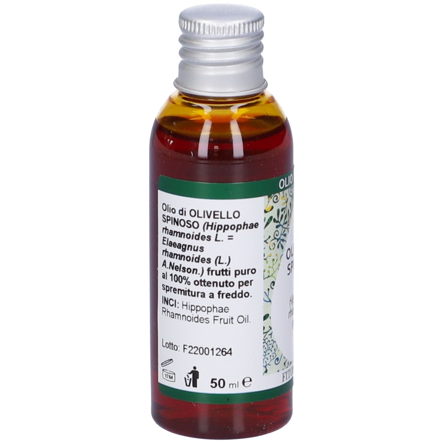 Flacone Olio Vegetale con etichetta. Nome prodotto, ingredienti e informazioni produttore.