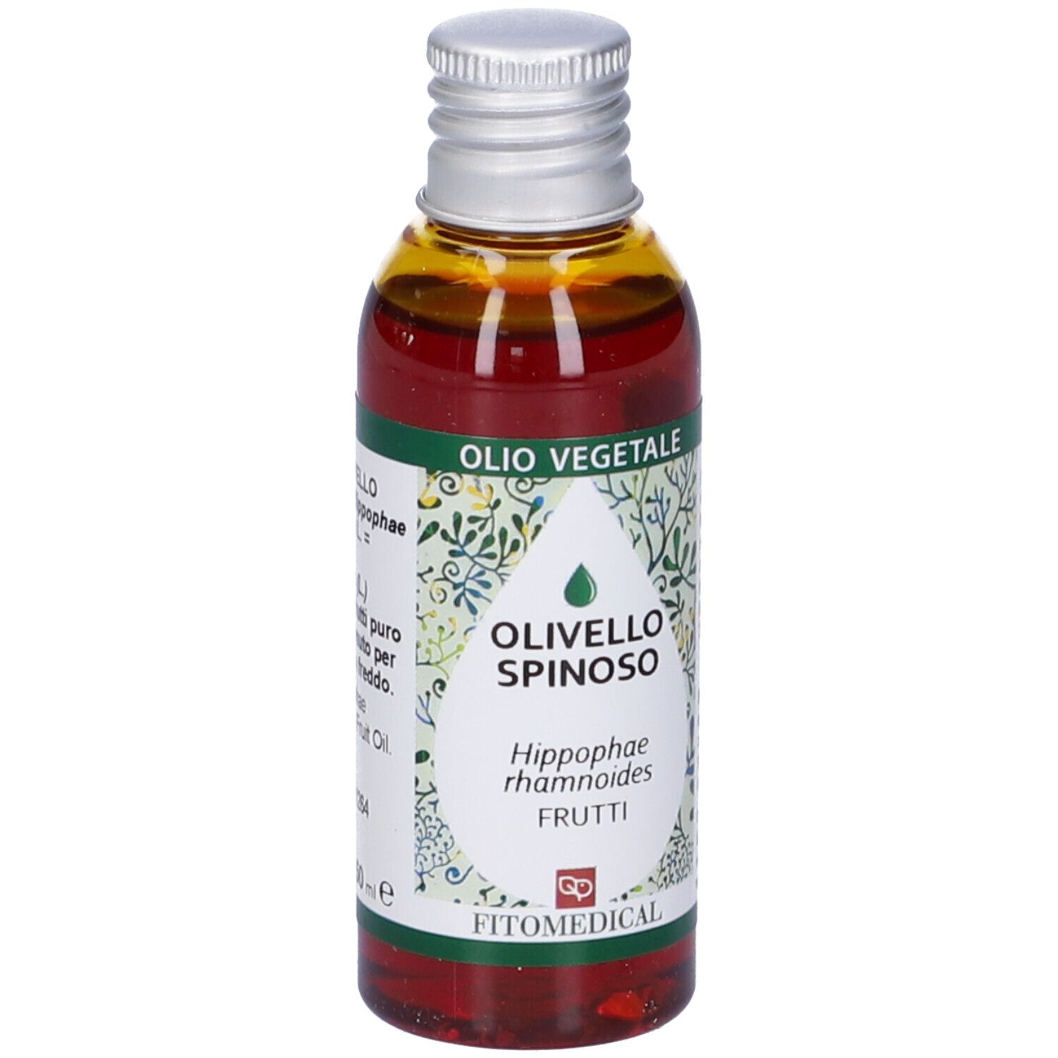 Flacone Olio Vegetale con etichetta. Nome prodotto, ingredienti e informazioni produttore.