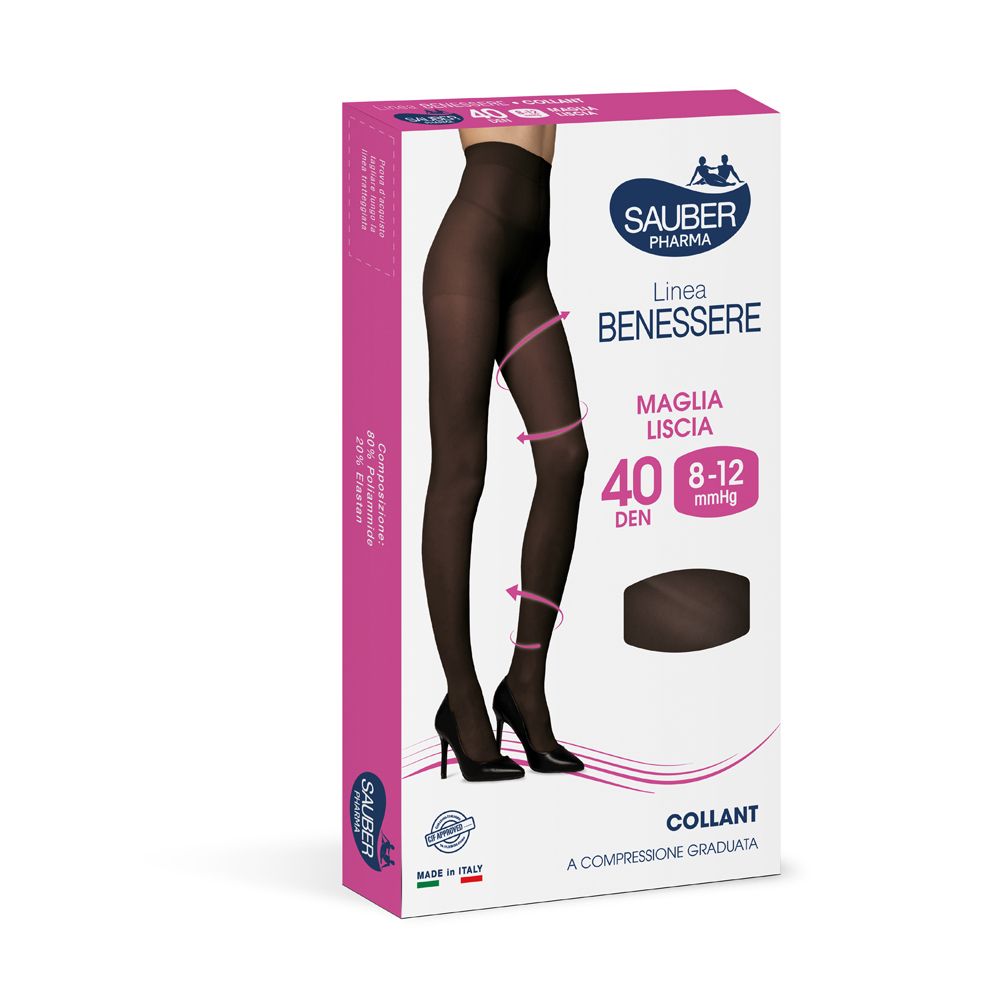 Sauber Collant Vel ato 40 DEN 8-12 mmHg Taglia 3 Colore Nero