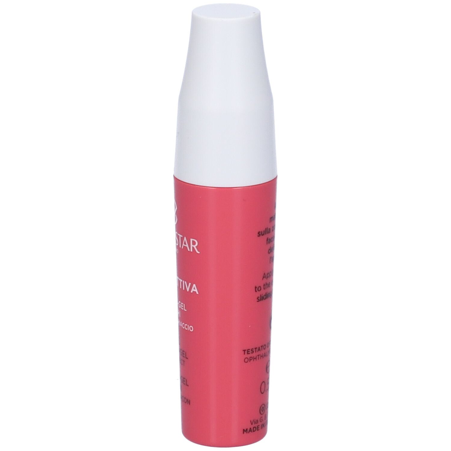 Tubo rosa con tappo bianco. Scritta: Collistar, Idro-Attiva. Testo e simboli sul retro.