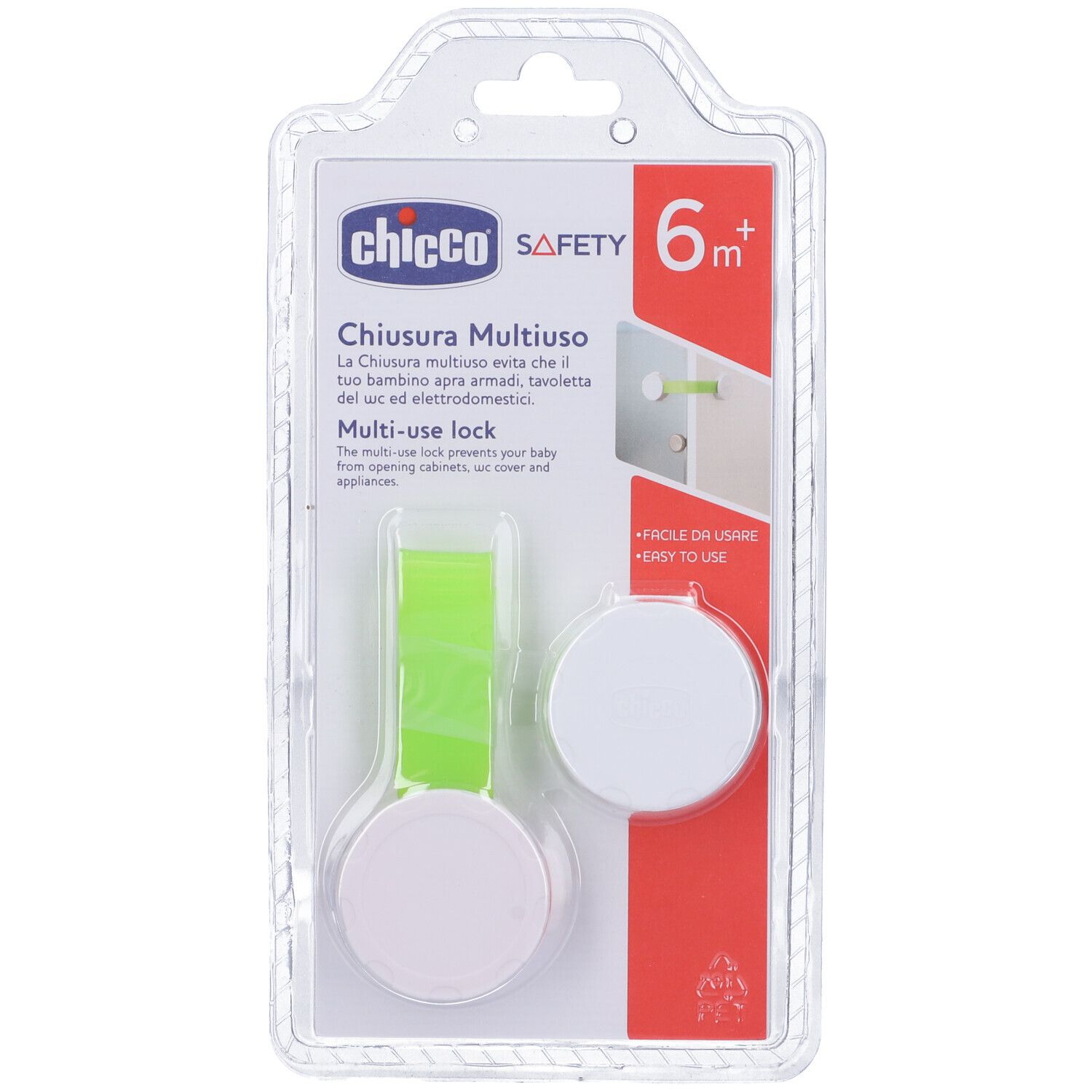 Chicco Blocca Tutto, chiusura multiuso in confezione. Bianco e verde. 6m+.