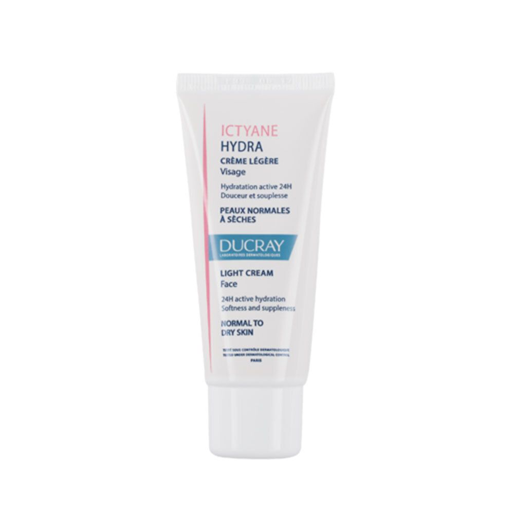 Tubo bianco ICTYANE HYDRA, Crème Légère Visage. Per pelli normali a secche. Marchio DUCRAY.