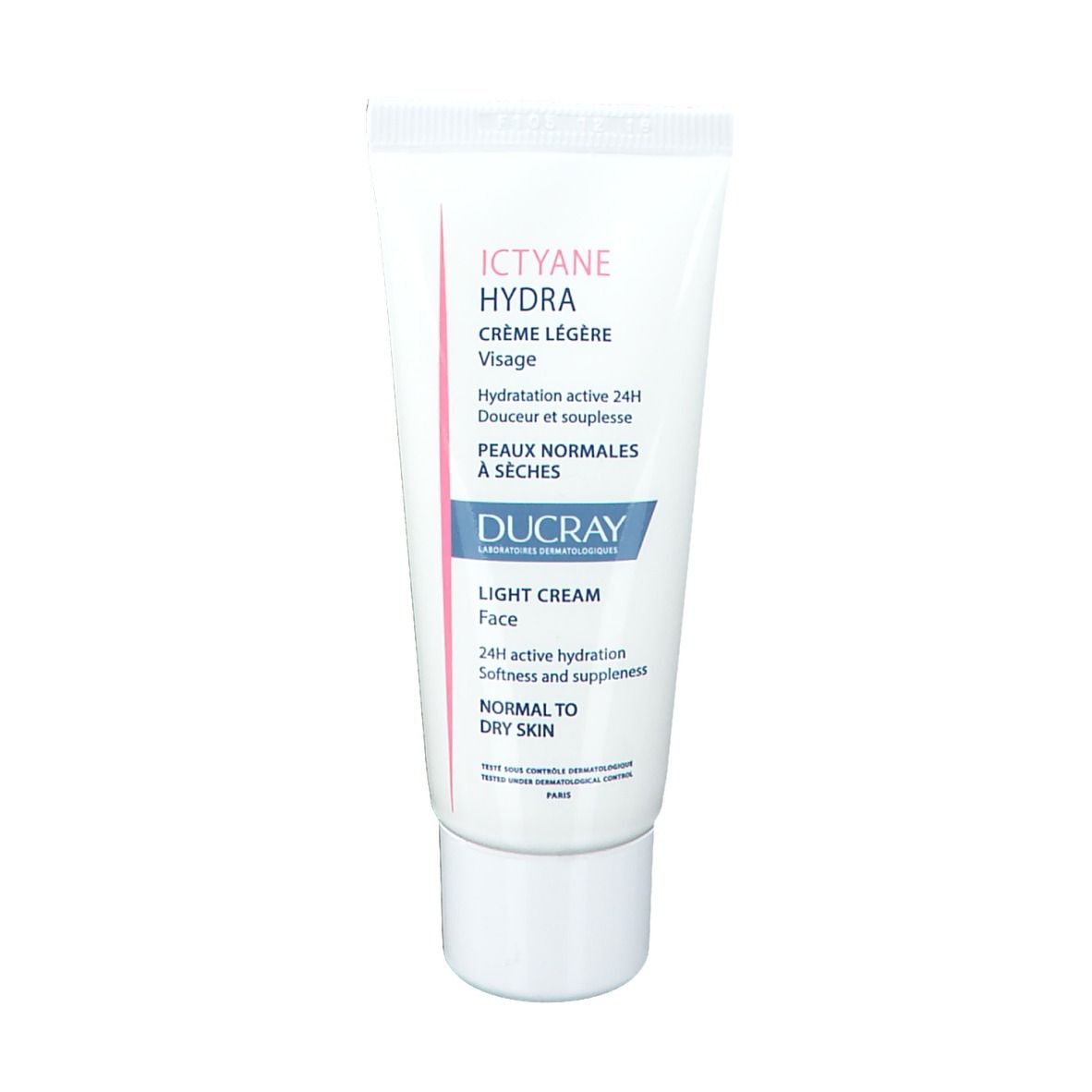 Tubo bianco ICTYANE HYDRA, Crème Légère Visage. Per pelli normali a secche. Marchio DUCRAY.
