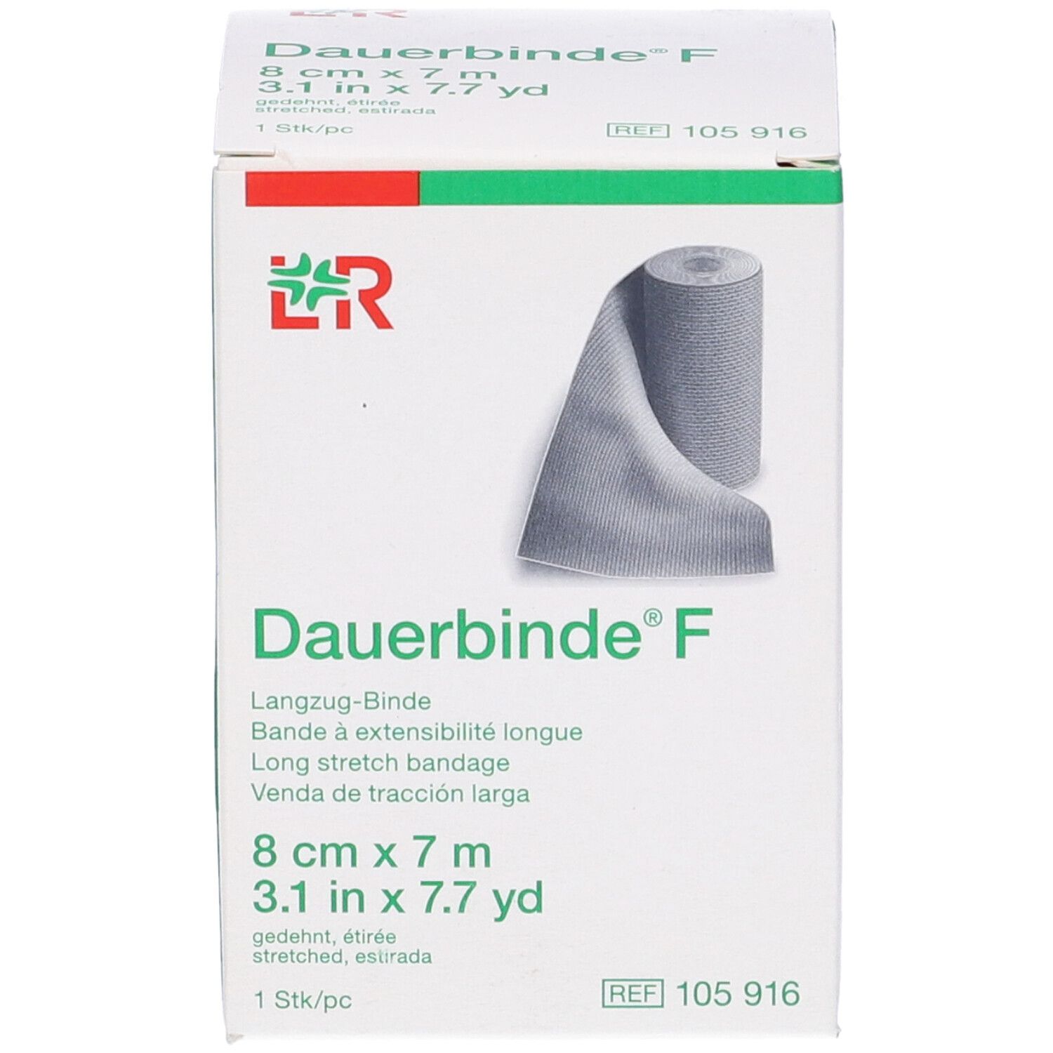 Confezione di Benda Elastica Dauerbinde F. Nome, dimensioni e logo del prodotto visibili.