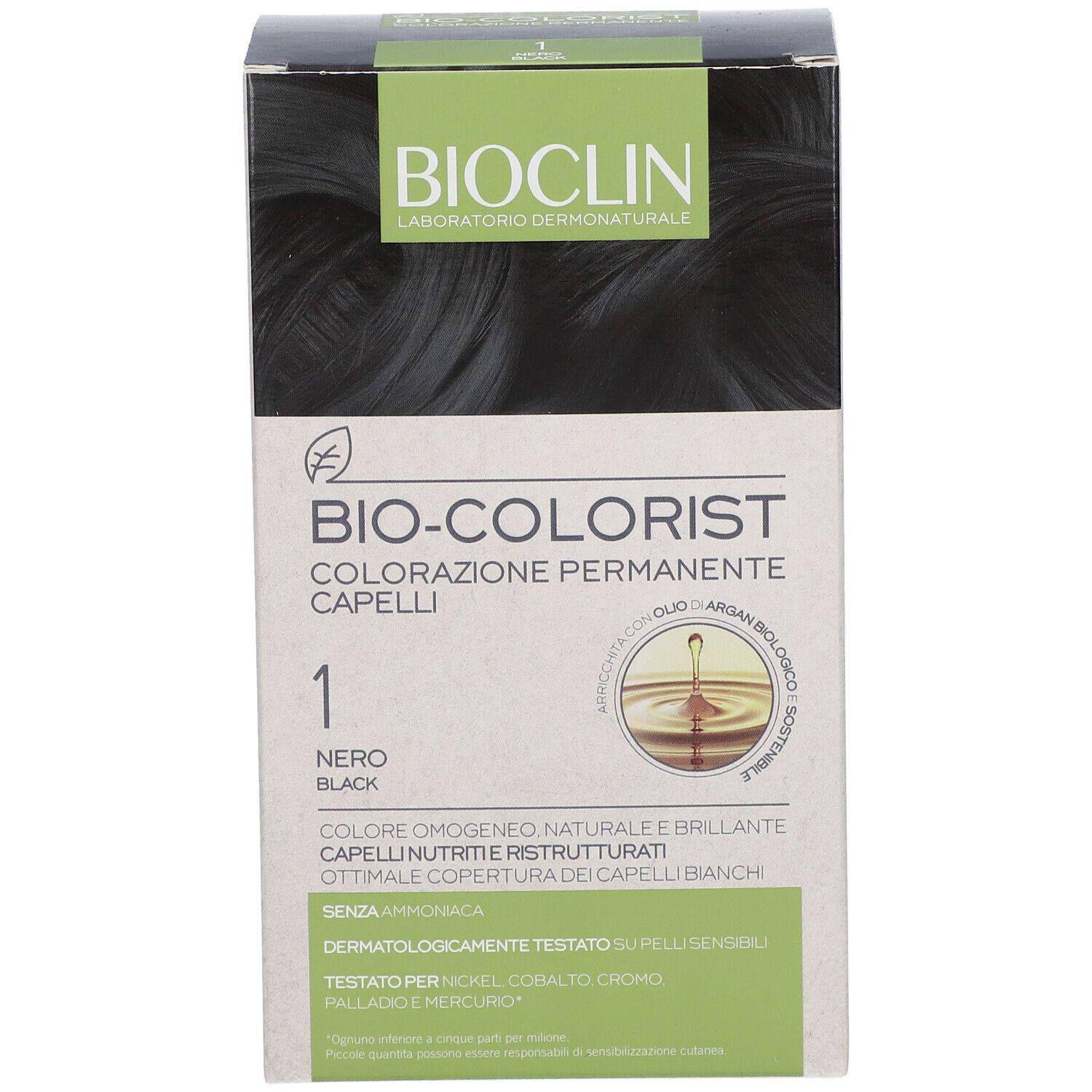 Bioclin Bio-Colorist permanente Haarfarbe, Schwarz, Nr. 1. Ammoniakfrei.