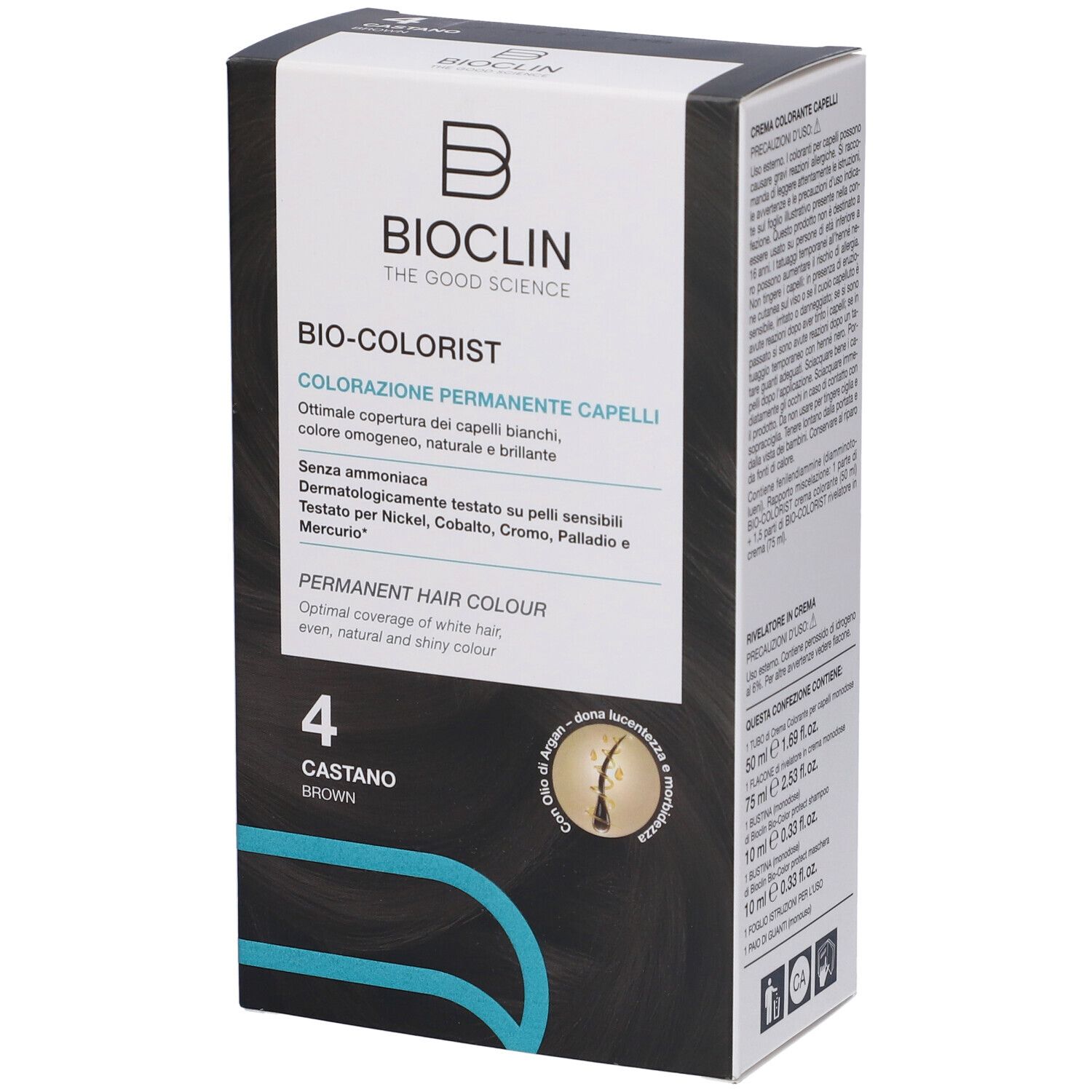Bioclin Bio-Colorist permanente Haarfarbe, Farbton 4 Kastanie (Braun). Ammoniakfrei.