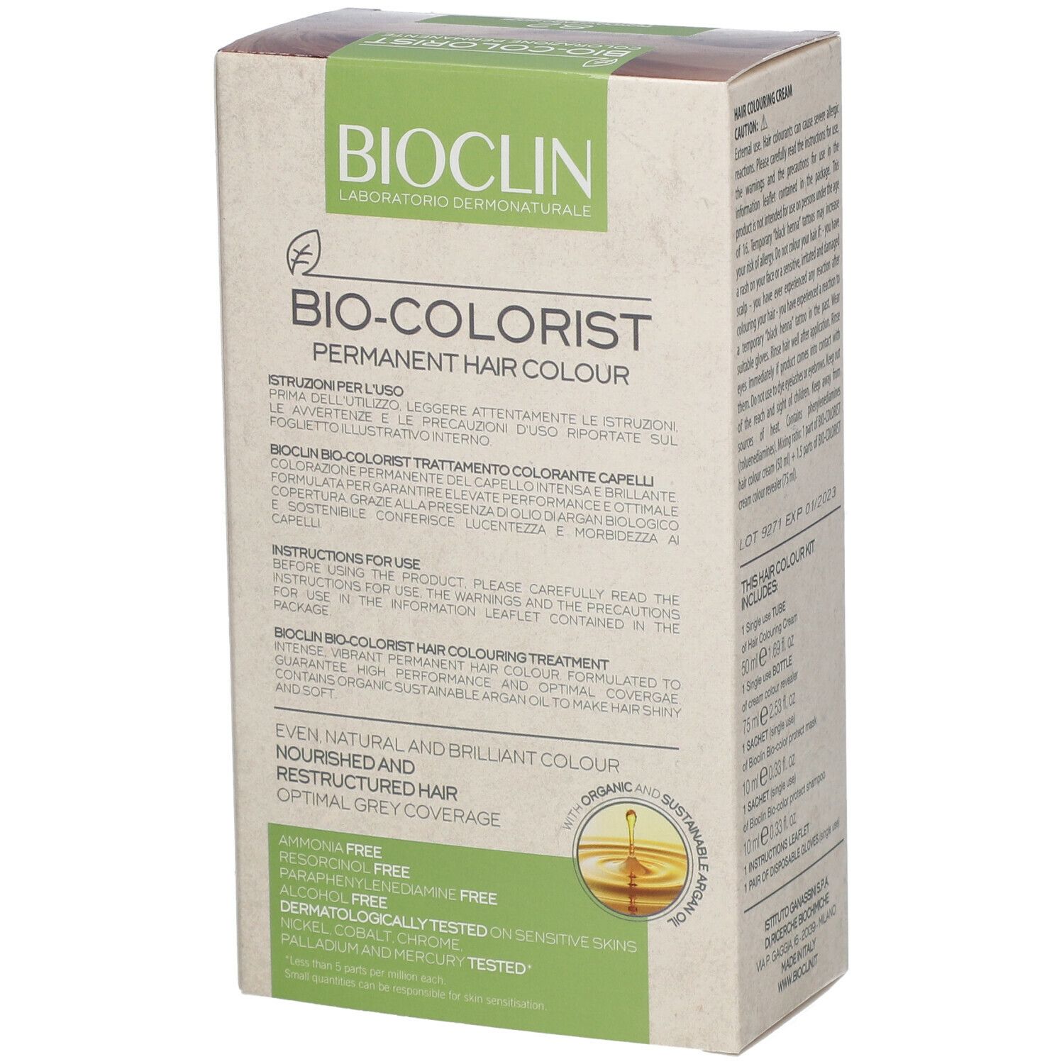 Confezione BIOCLIN Bio-Colorist 8.2. Tinta permanente. Con olio di Argan. Copertura capelli bianchi. Testato.