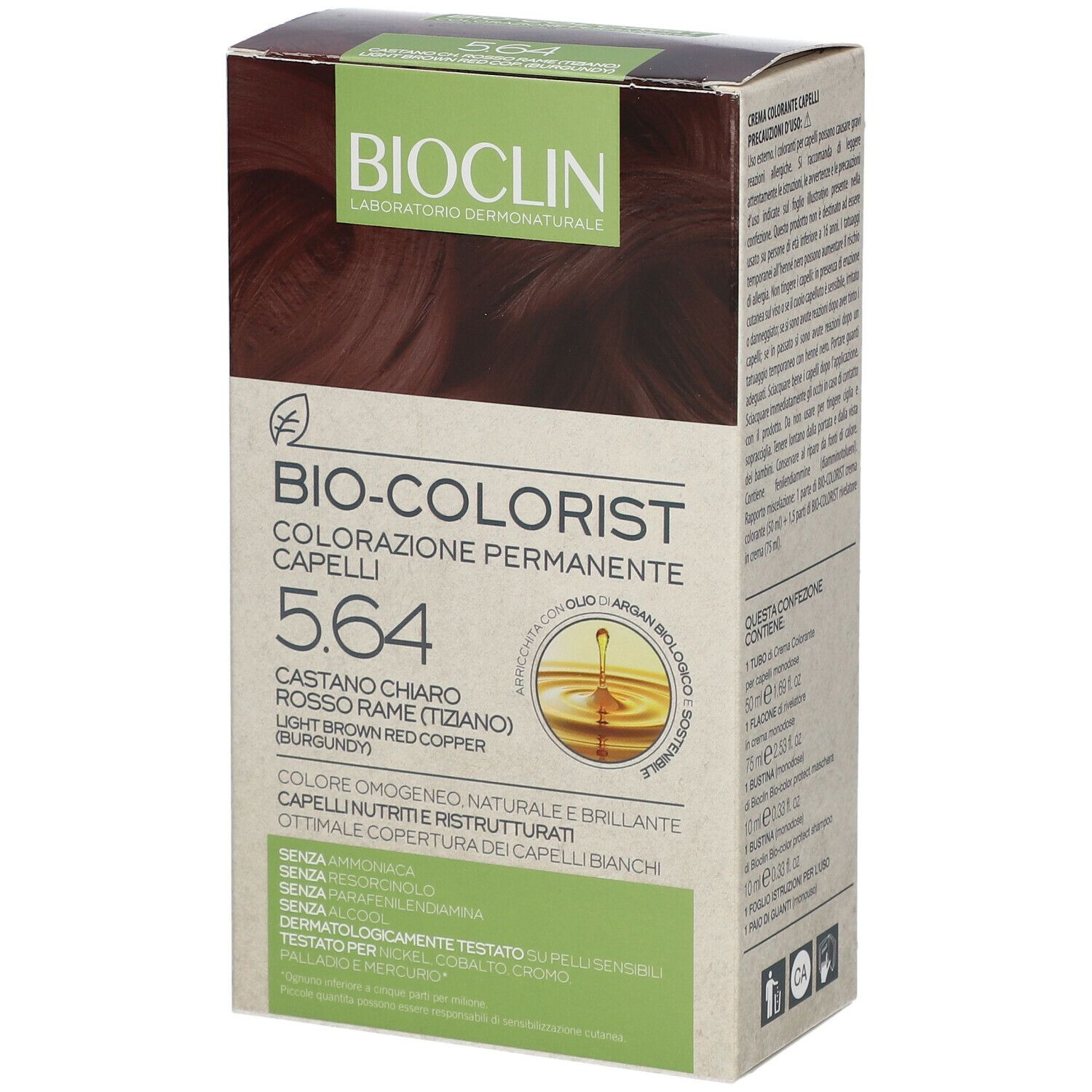 BIOCLIN Bio-Colorist 5.64. Confezione di colorazione per capelli. Tonalità: Castano Chiaro Rosso Rame (Tiziano).