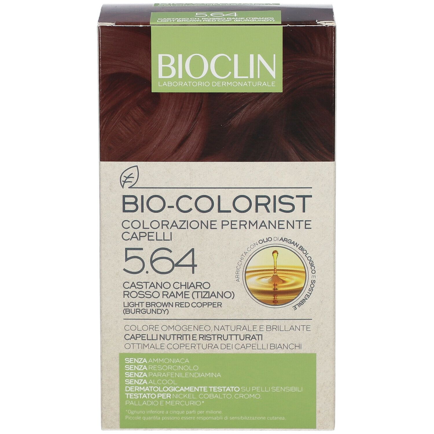 BIOCLIN Bio-Colorist 5.64. Confezione di colorazione per capelli. Tonalità: Castano Chiaro Rosso Rame (Tiziano).
