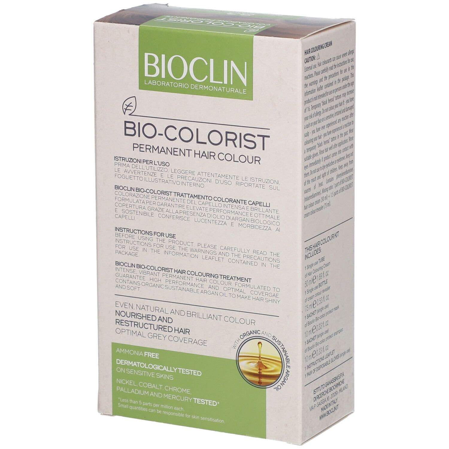 Confezione BIOCLIN Bio-Colorist 8.3. Dettagli con informazioni e certificazioni.