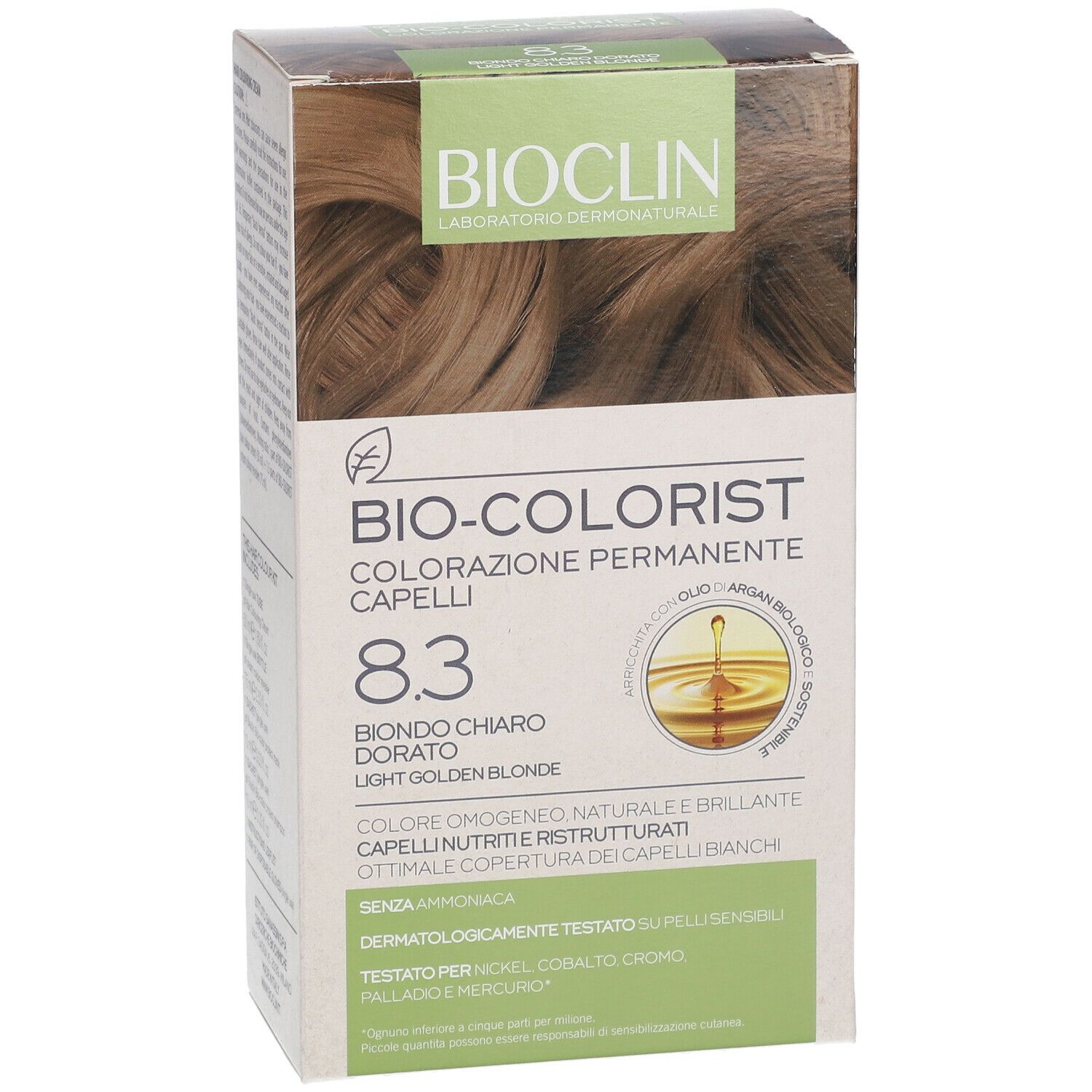 BIOCLIN Bio-Colorist 8.3 Biondo Chiaro Dorato. Confezione con immagine e informazioni.