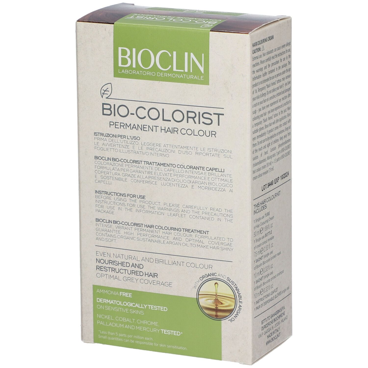 BIOCLIN Bio-Colorist. Confezione con informazioni sul prodotto e istruzioni per l'uso.